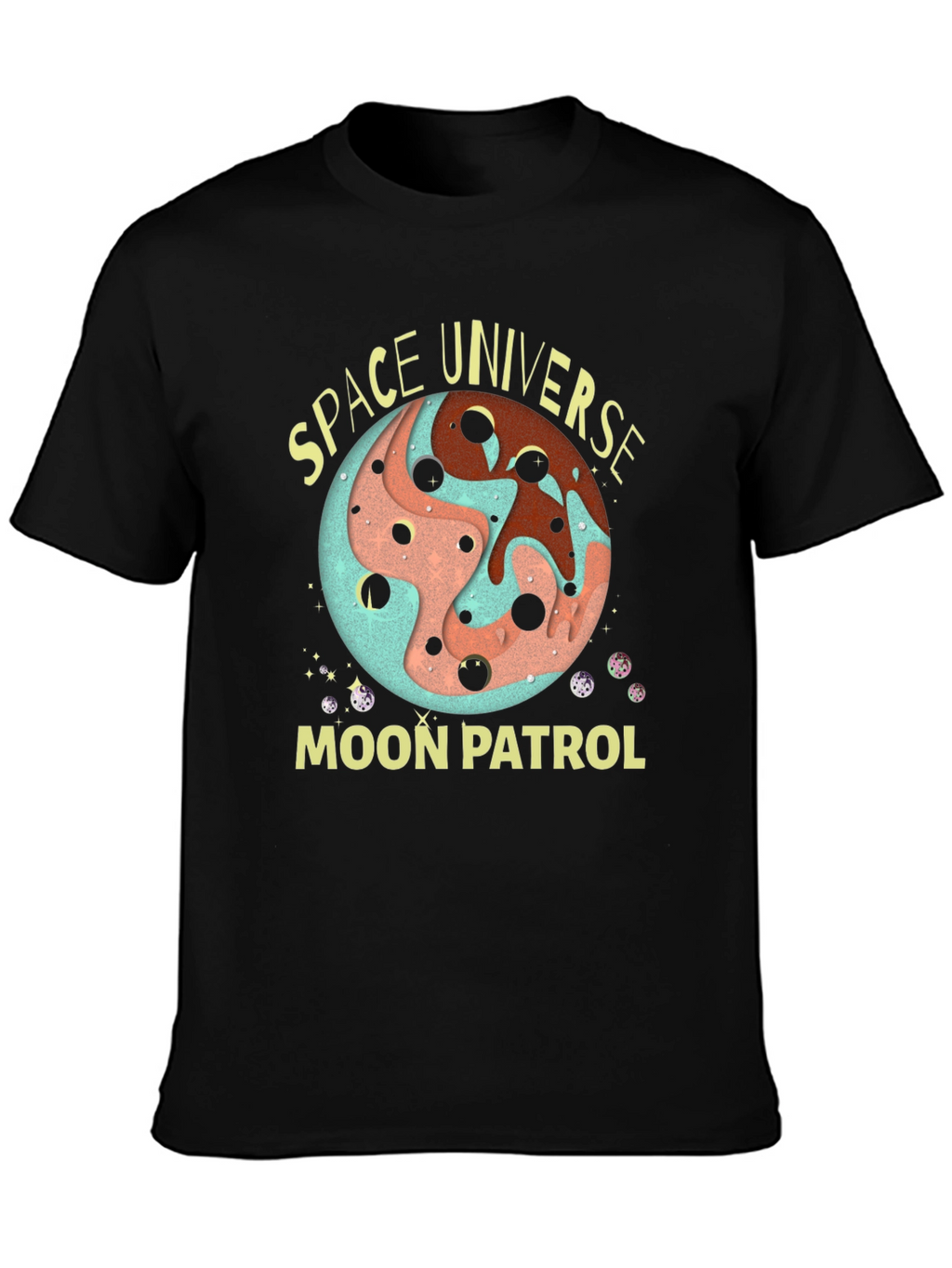 Space Universe Moon Patrol Black T-Shirt