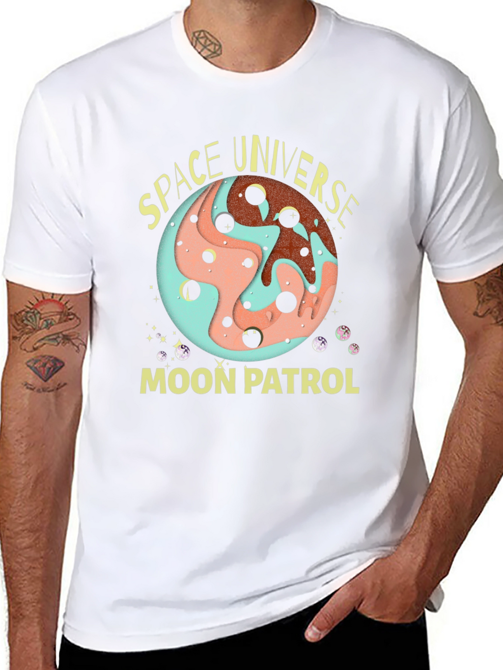 Space Universe Moon Patrol Black T-Shirt