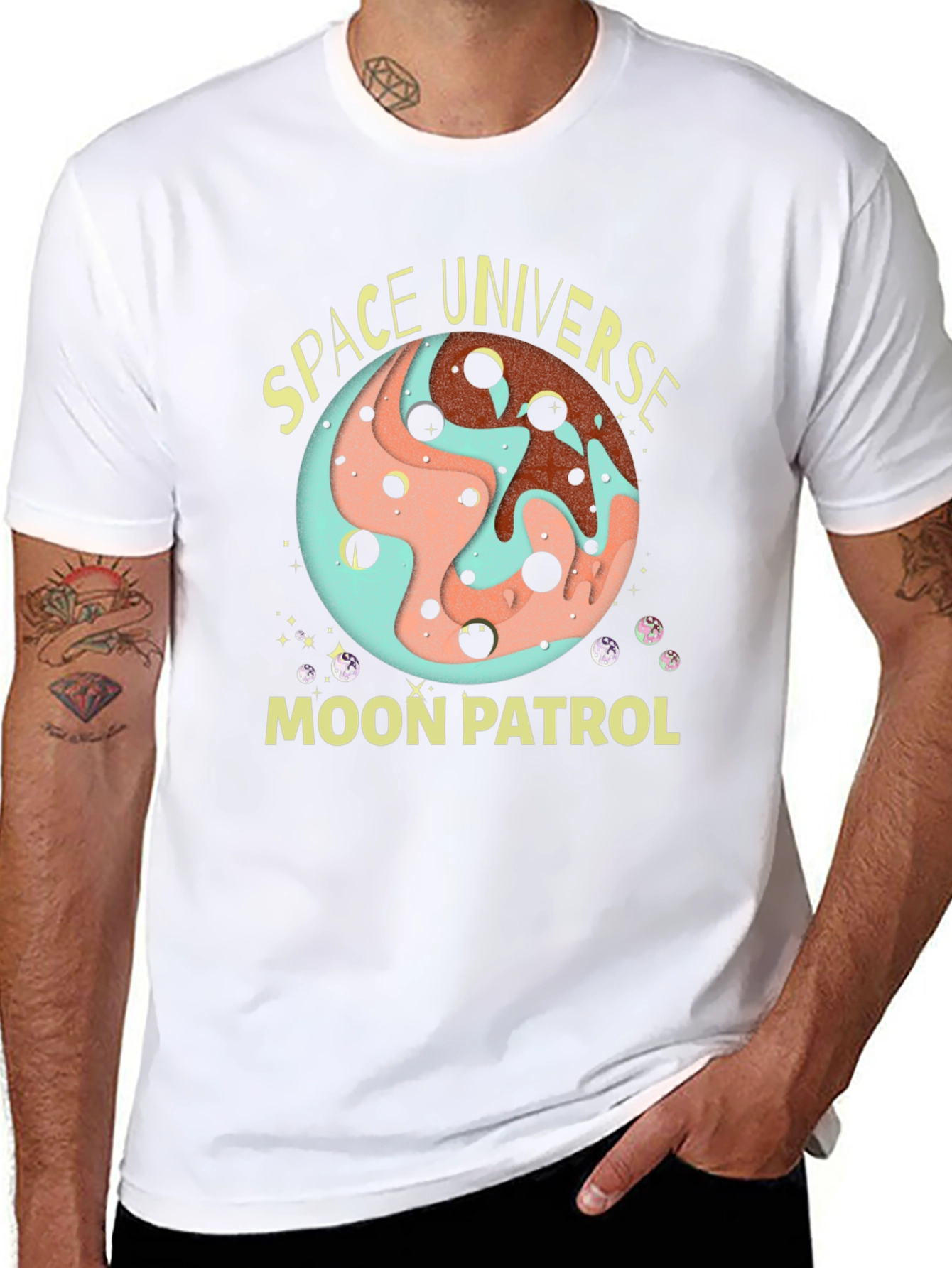 Space Universe Moon Patrol Black T-Shirt