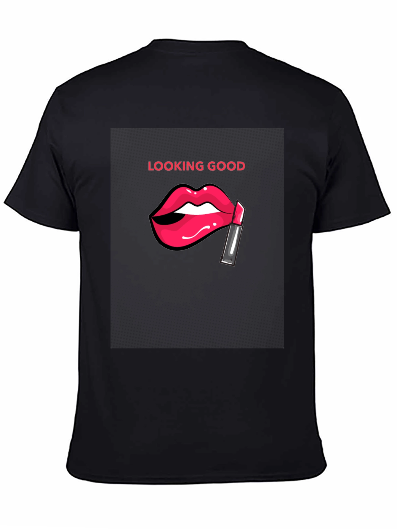 Looking Good Black T-Shirt with Lip Design