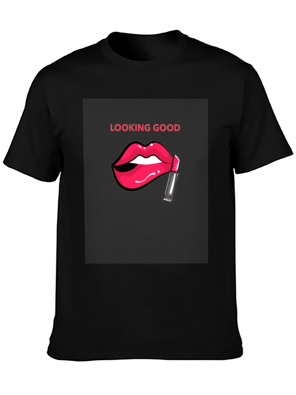Looking Good Black T-Shirt with Lip Design