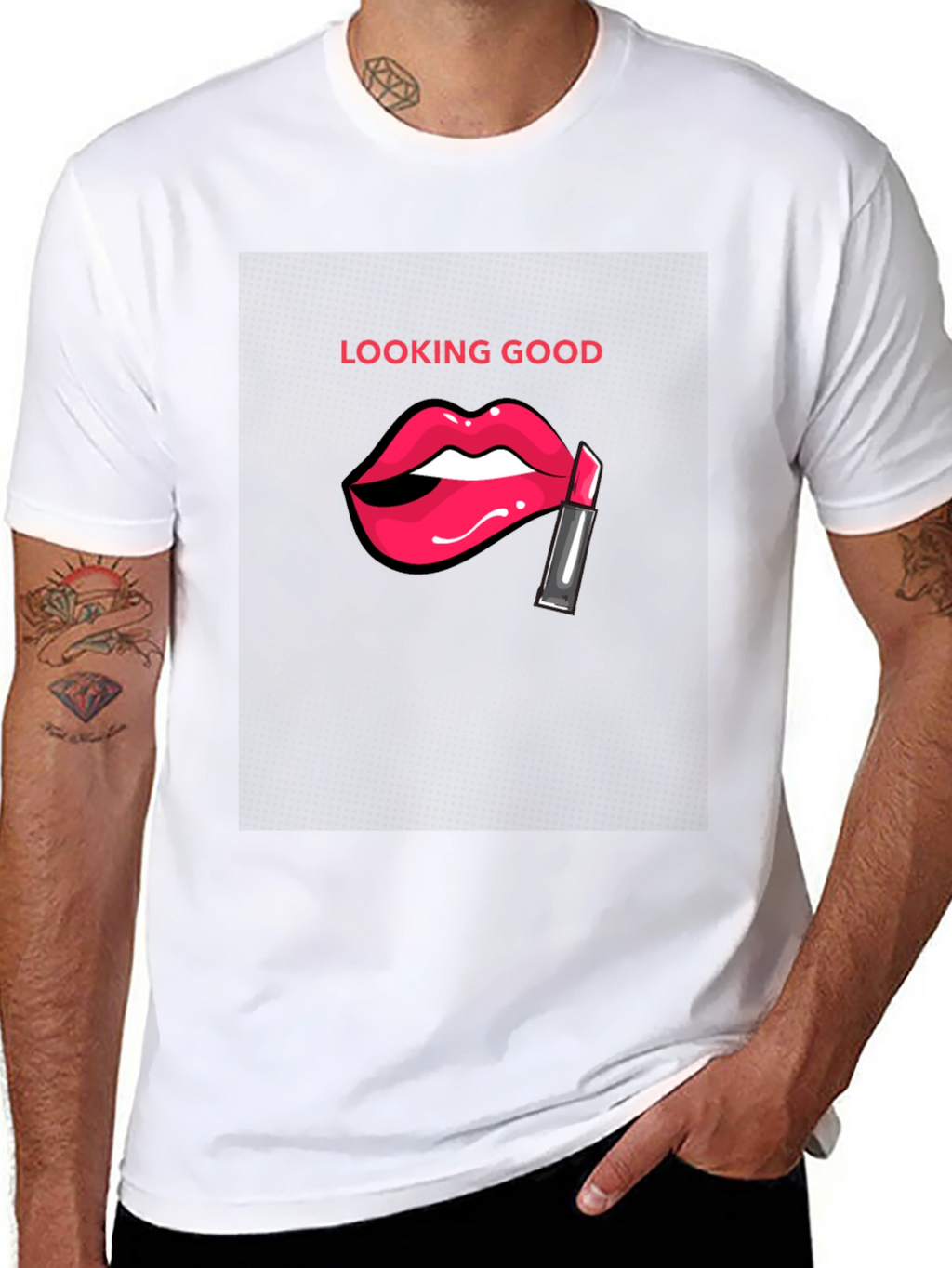 Looking Good Black T-Shirt with Lip Design