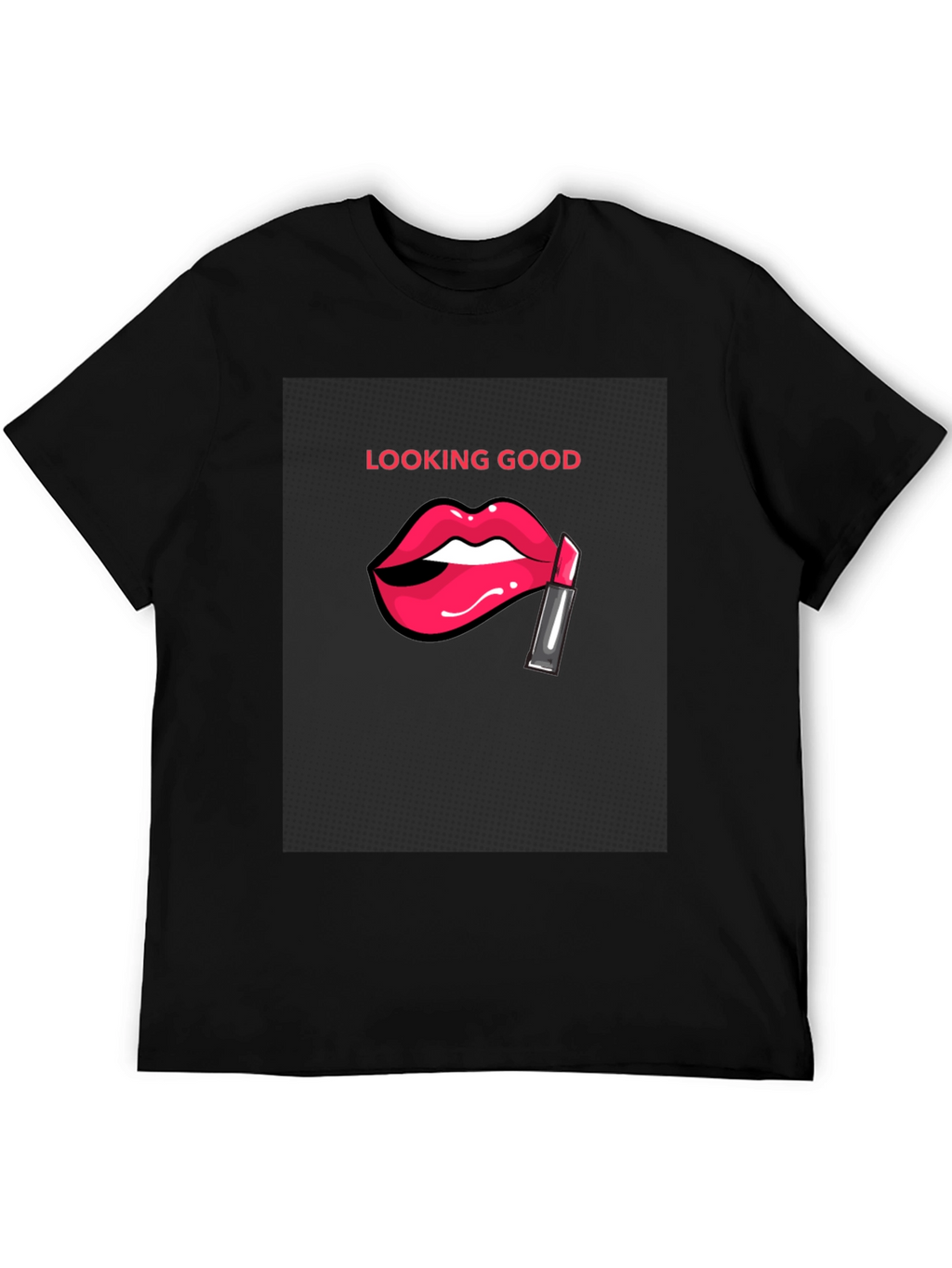 Looking Good Black T-Shirt with Lip Design