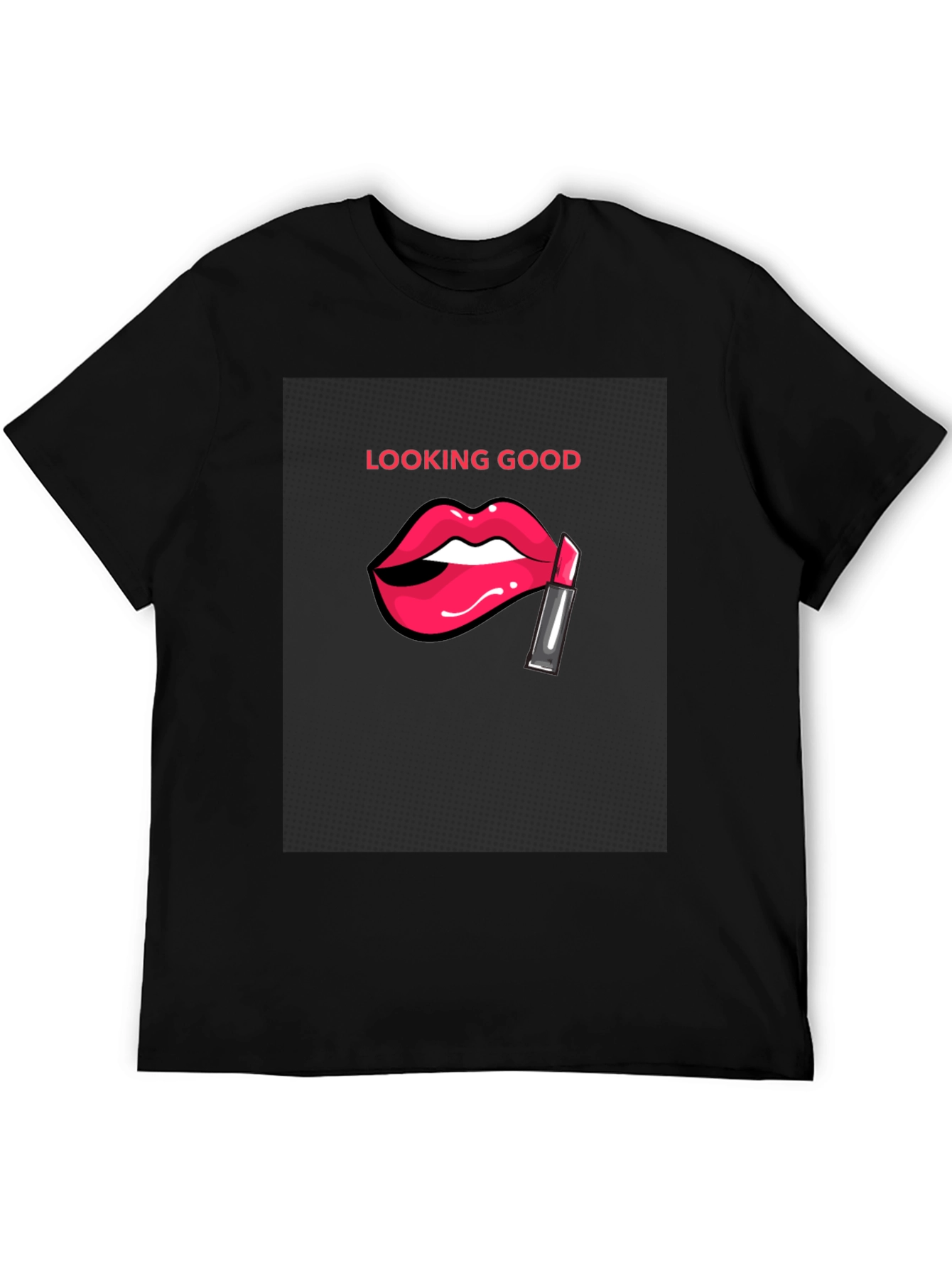 Looking Good Black T-Shirt with Lip Design