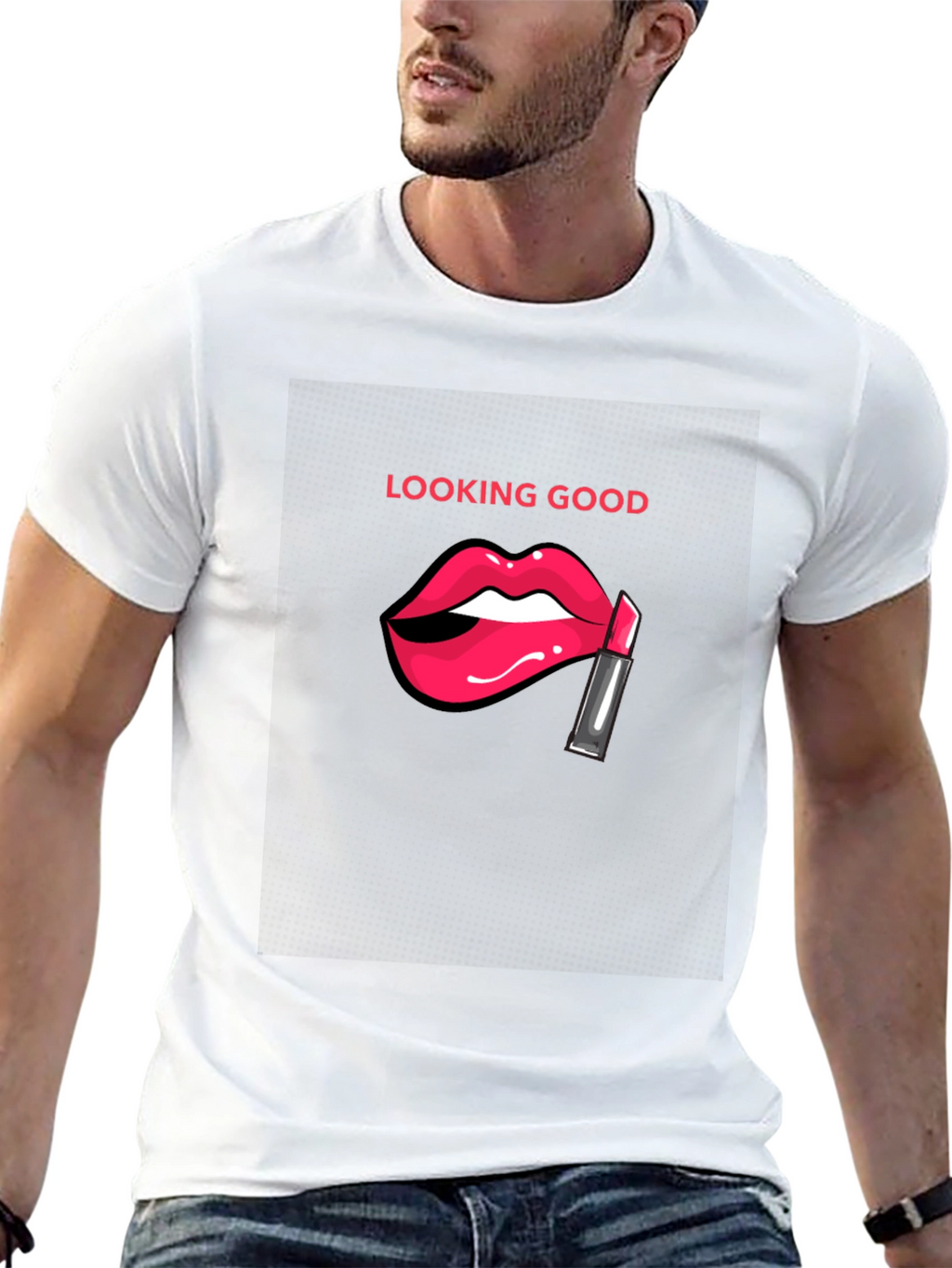 Looking Good Black T-Shirt with Lip Design
