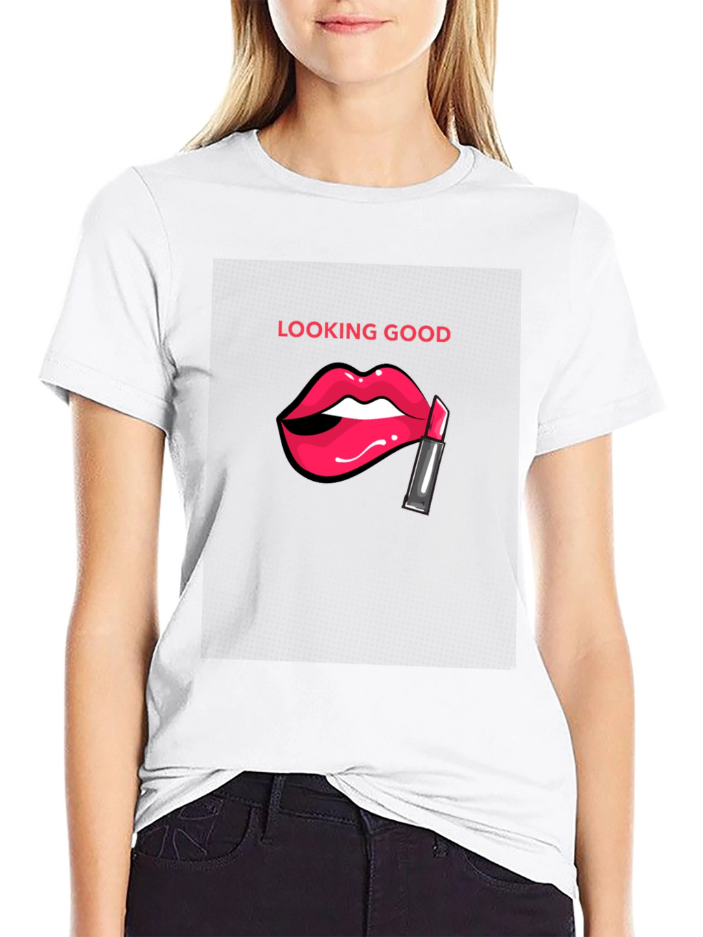 Looking Good Black T-Shirt with Lip Design