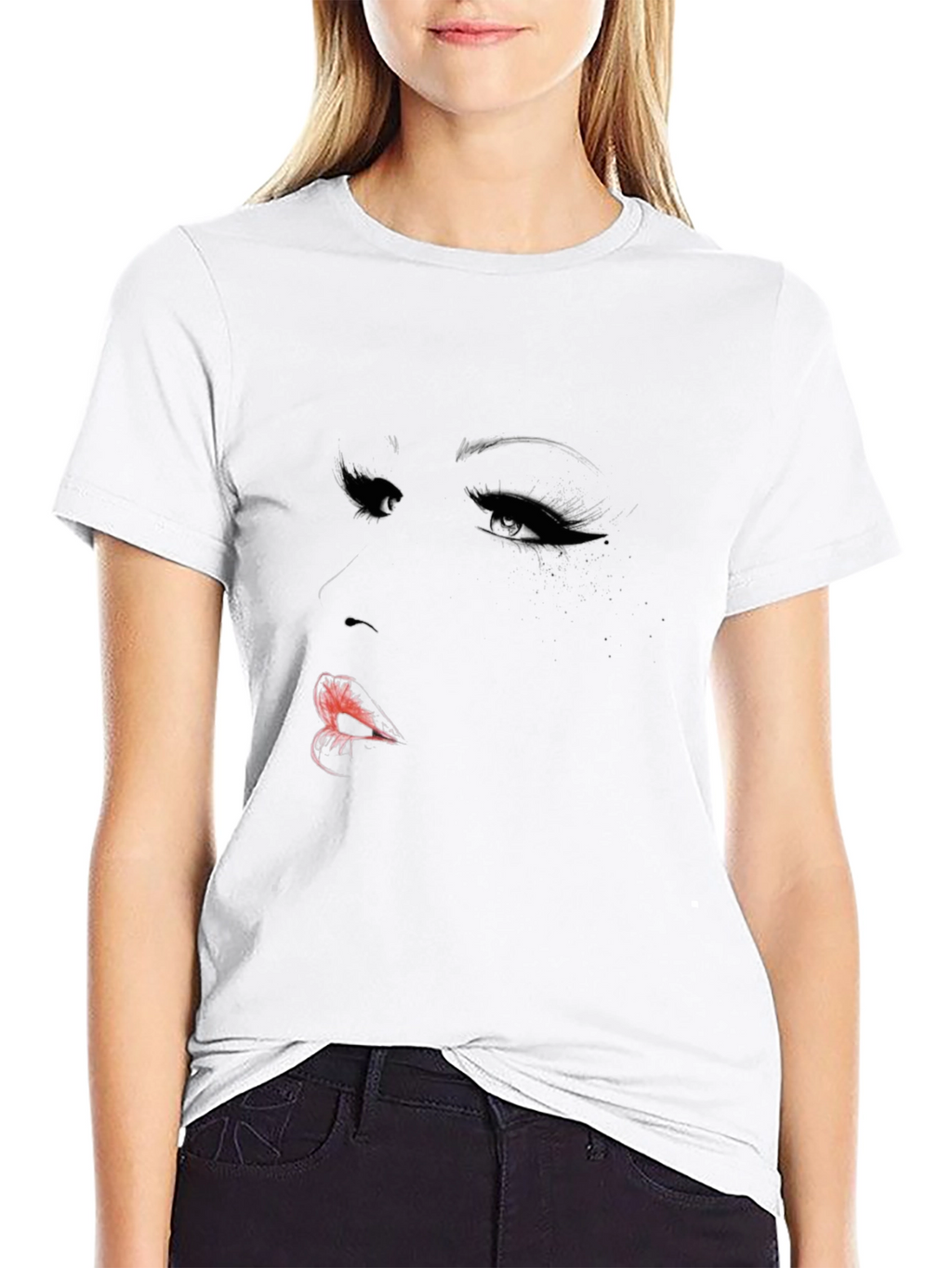 Womans Face Graphic Black T-Shirt