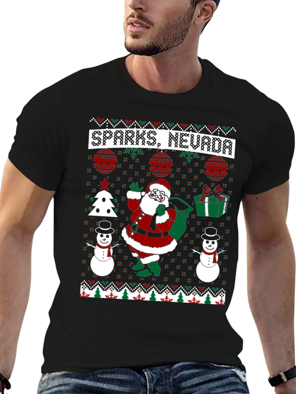 Sparks Nevada Ugly Christmas Sweater Santa T-Shirt
