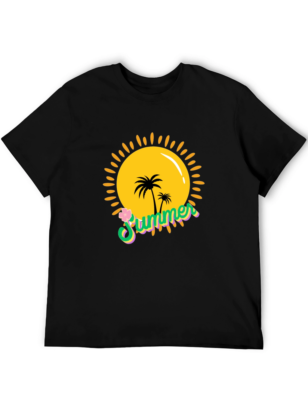 Summer Vibes Black T-Shirt - Palm Tree Sun Graphic