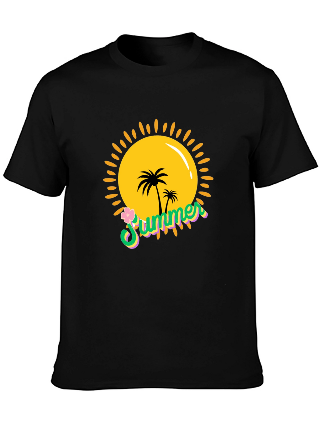 Summer Vibes Black T-Shirt - Palm Tree Sun Graphic
