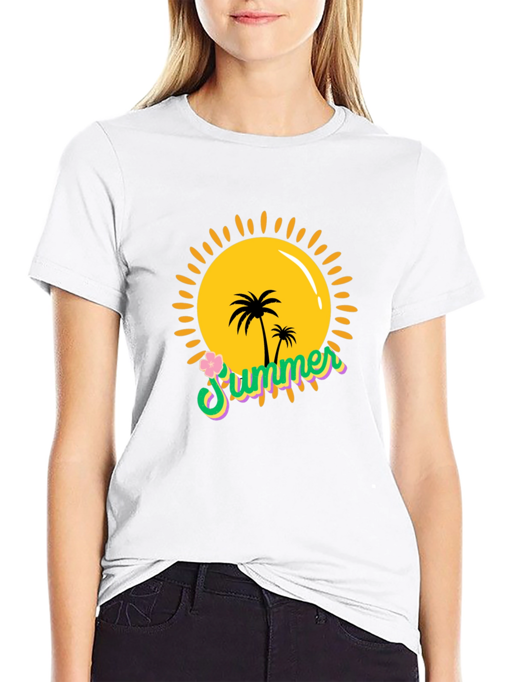 Summer Vibes Black T-Shirt - Palm Tree Sun Graphic