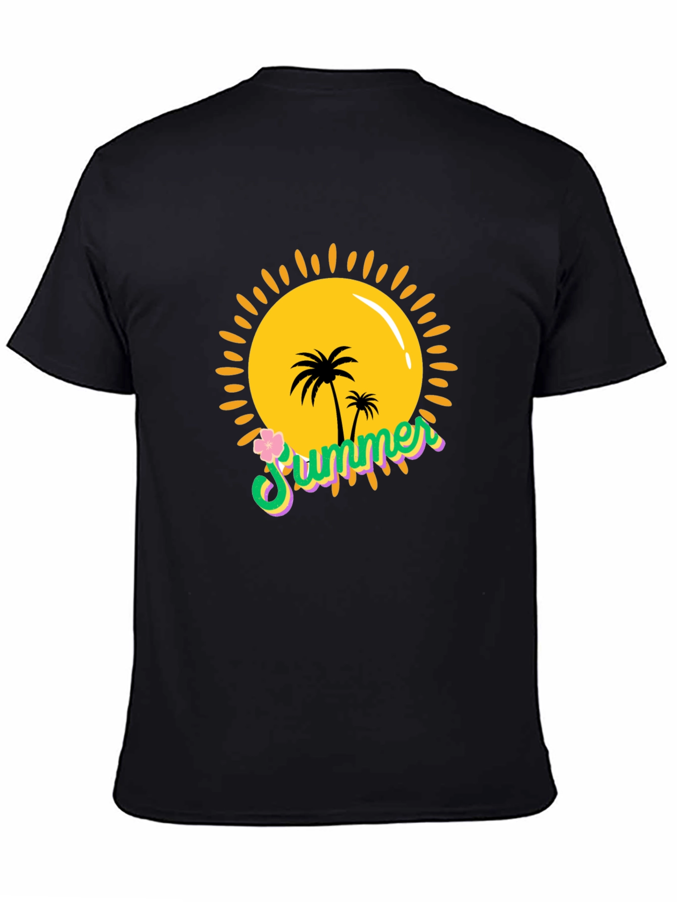 Summer Vibes Black T-Shirt - Palm Tree Sun Graphic