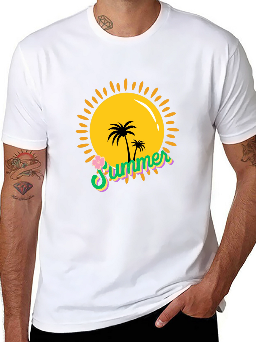 Summer Vibes Black T-Shirt - Palm Tree Sun Graphic
