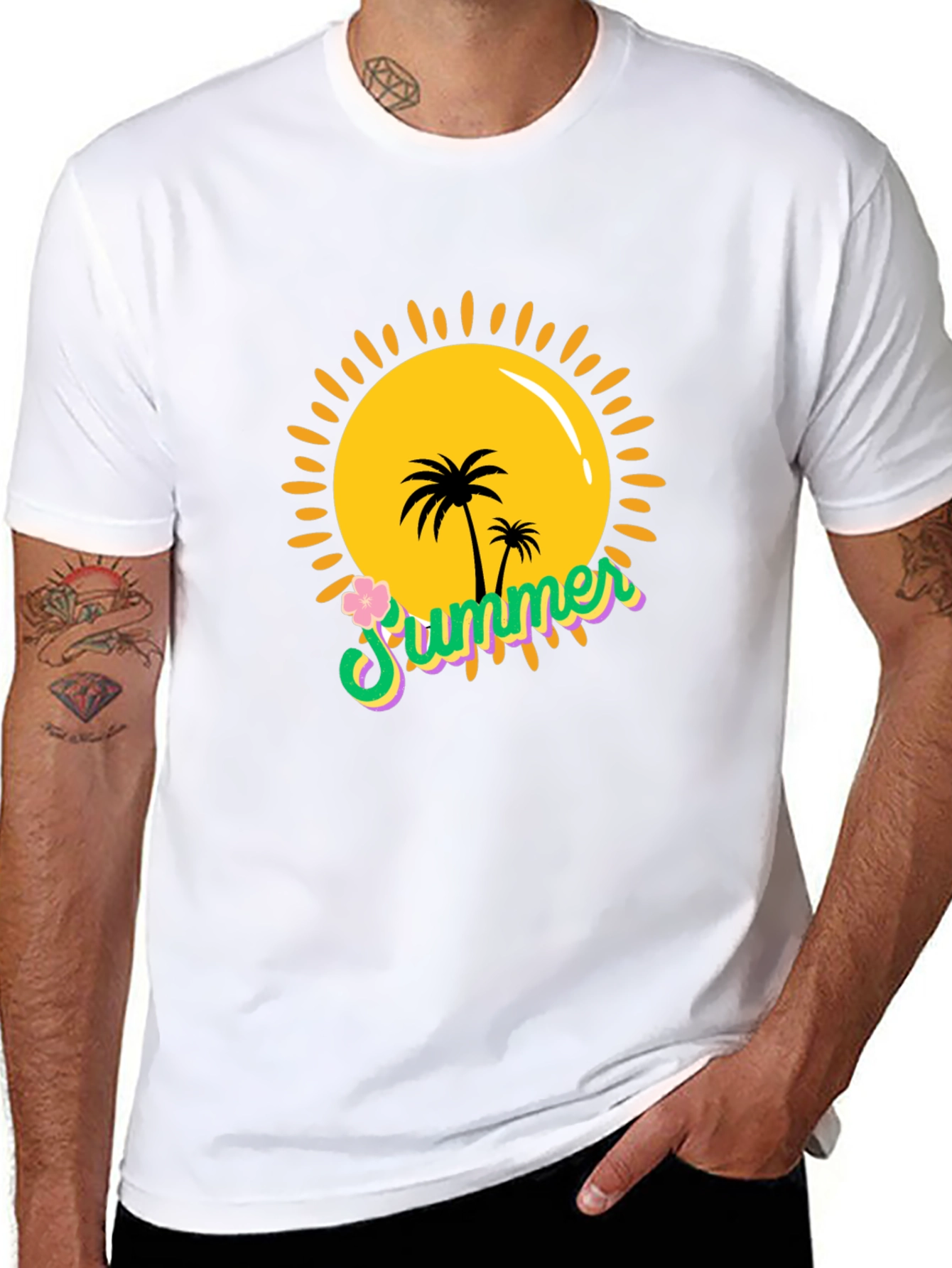 Summer Vibes Black T-Shirt - Palm Tree Sun Graphic
