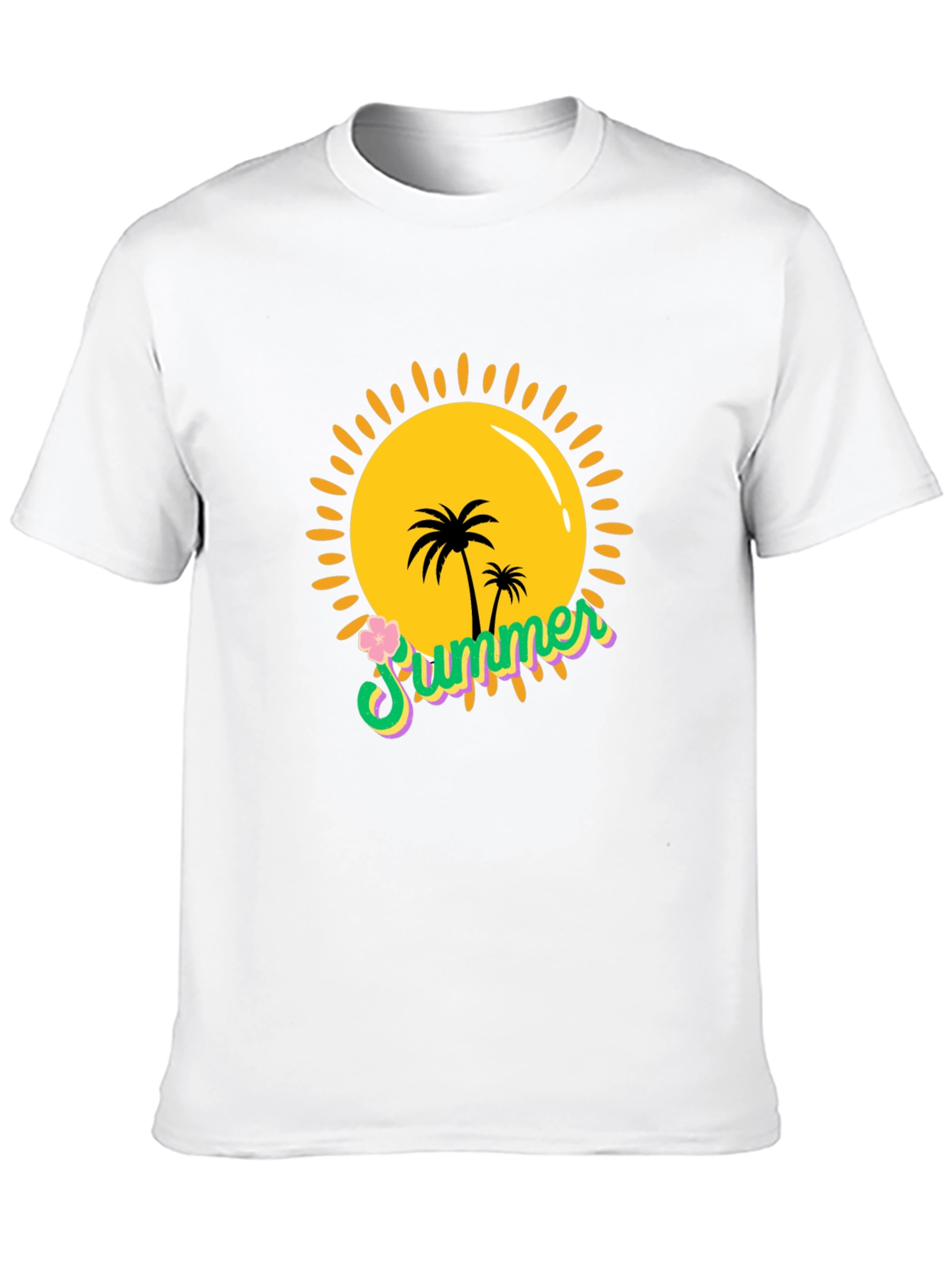 Summer Vibes Black T-Shirt - Palm Tree Sun Graphic