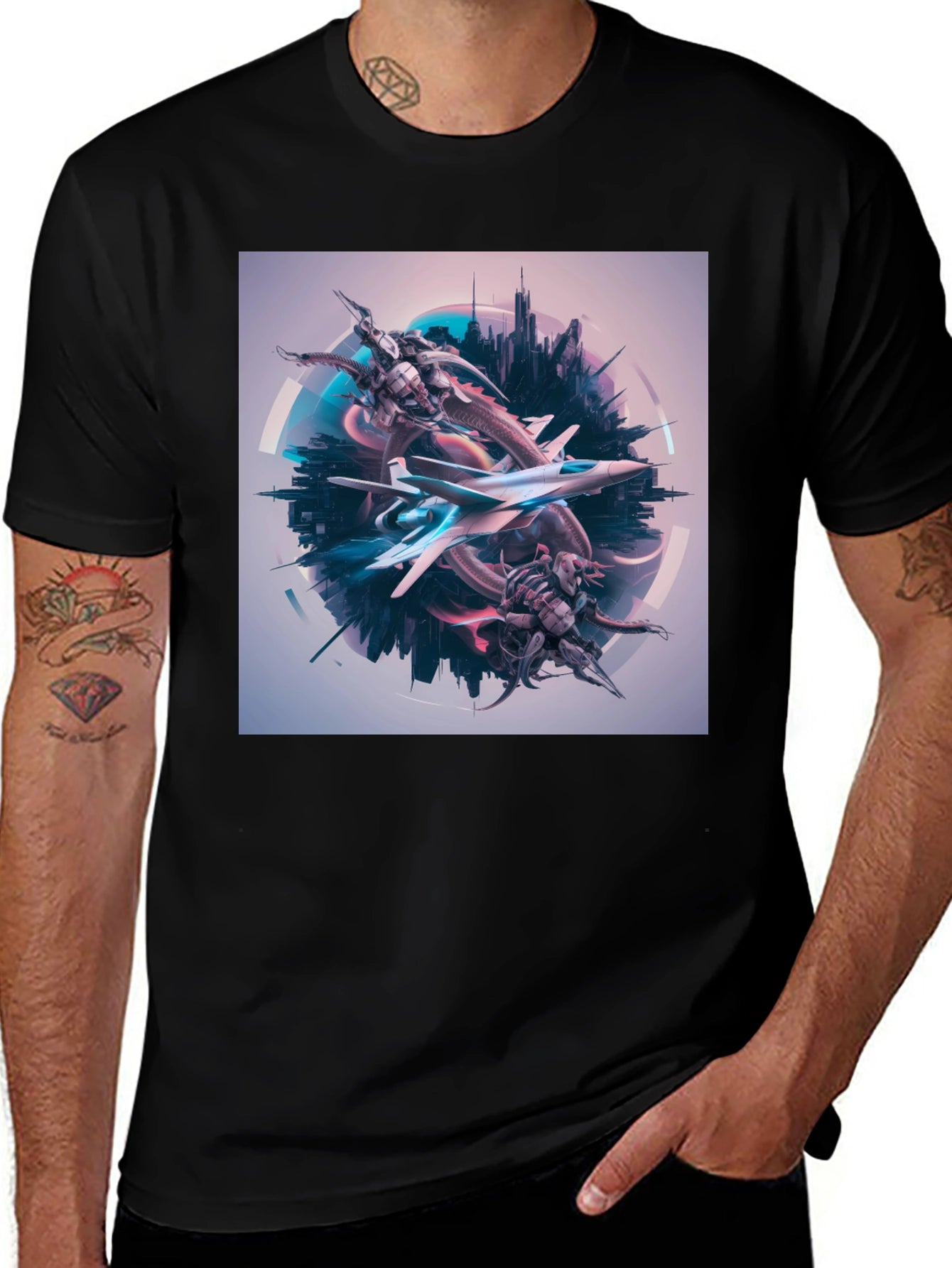 Sci-Fi Jet Fighter Graphic T-Shirt