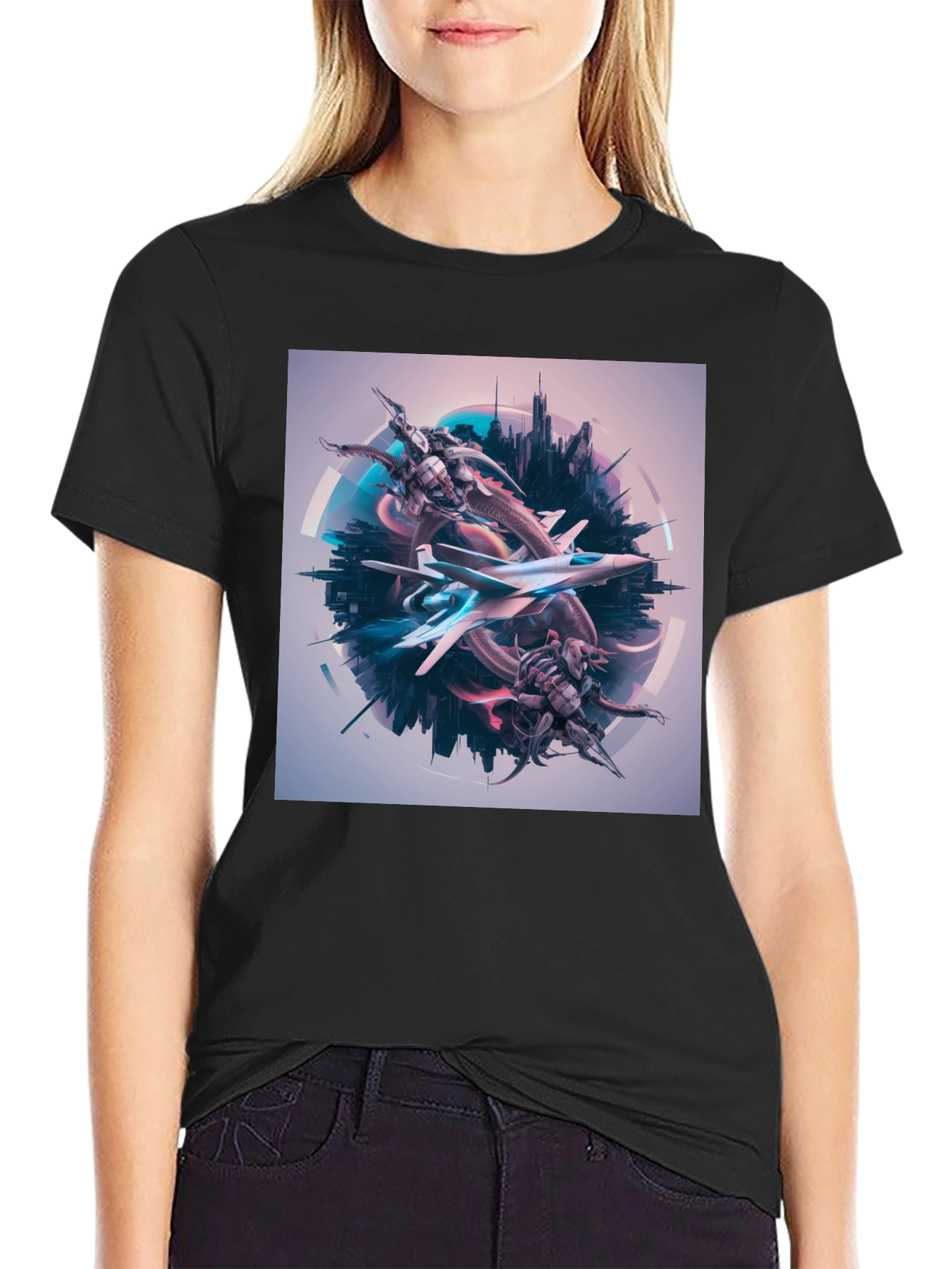 Sci-Fi Jet Fighter Graphic T-Shirt