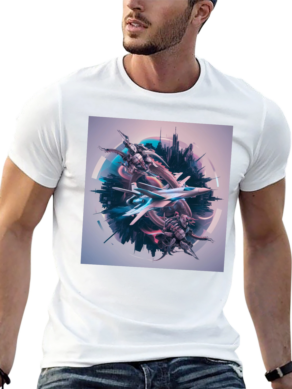 Sci-Fi Jet Fighter Graphic T-Shirt