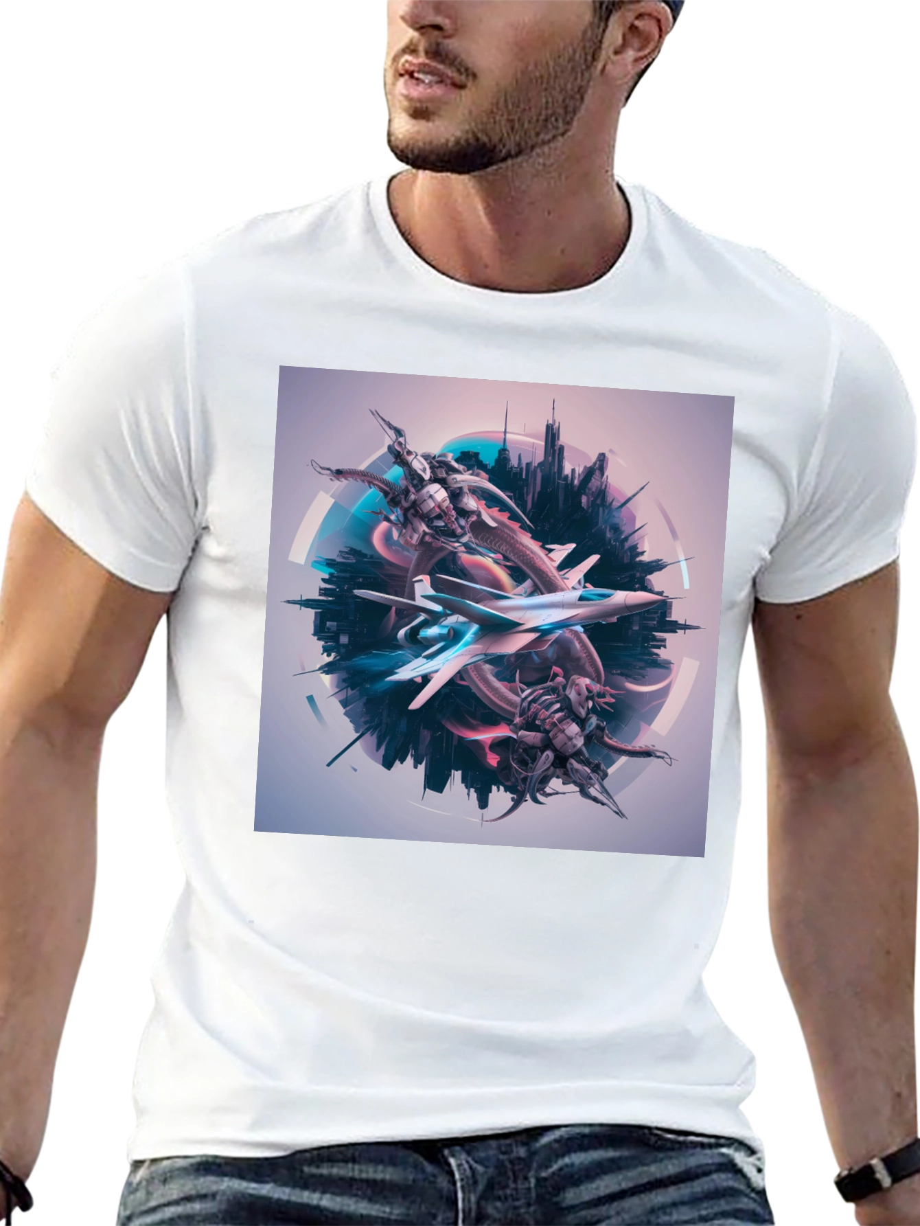 Sci-Fi Jet Fighter Graphic T-Shirt