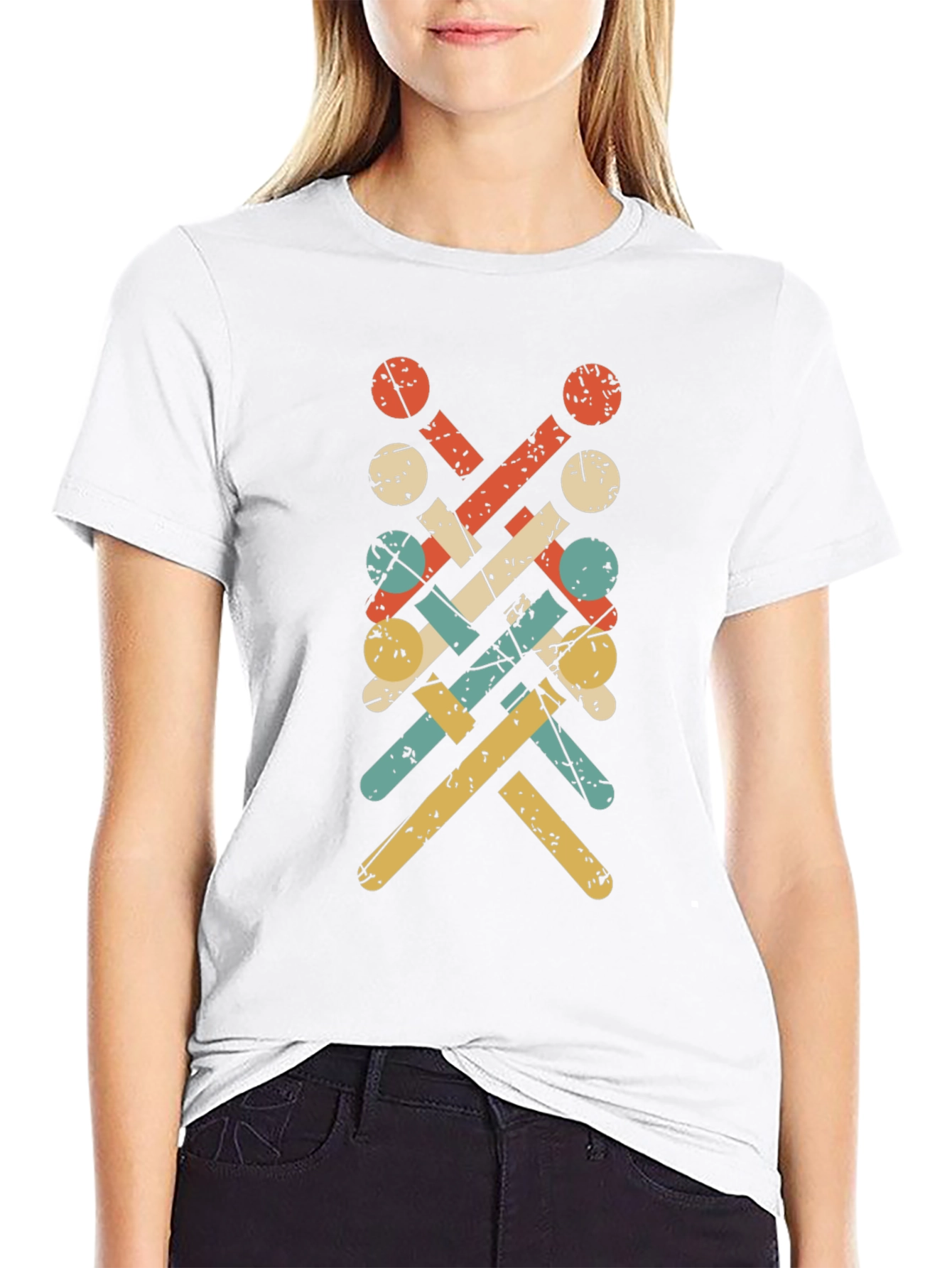 Retro Knitting Needle Pattern Tee - Black
