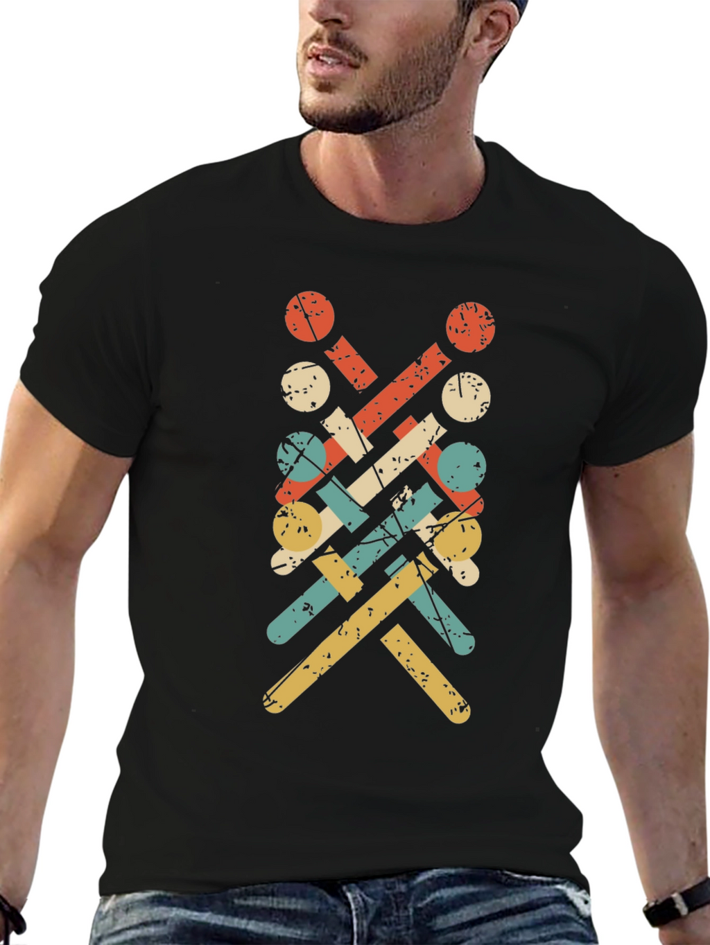 Retro Knitting Needle Pattern Tee - Black