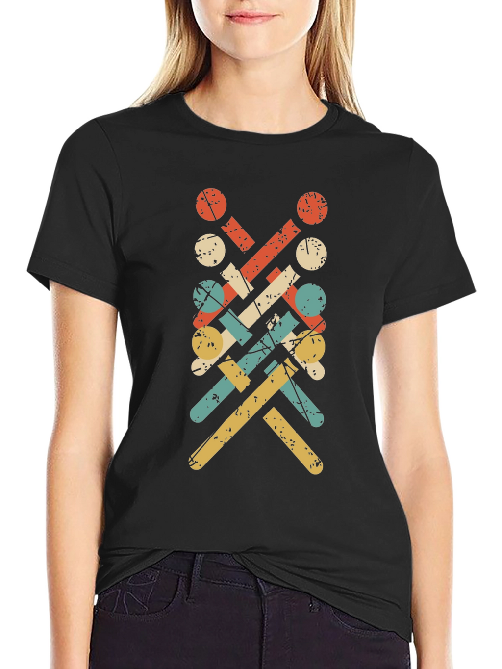 Retro Knitting Needle Pattern Tee - Black