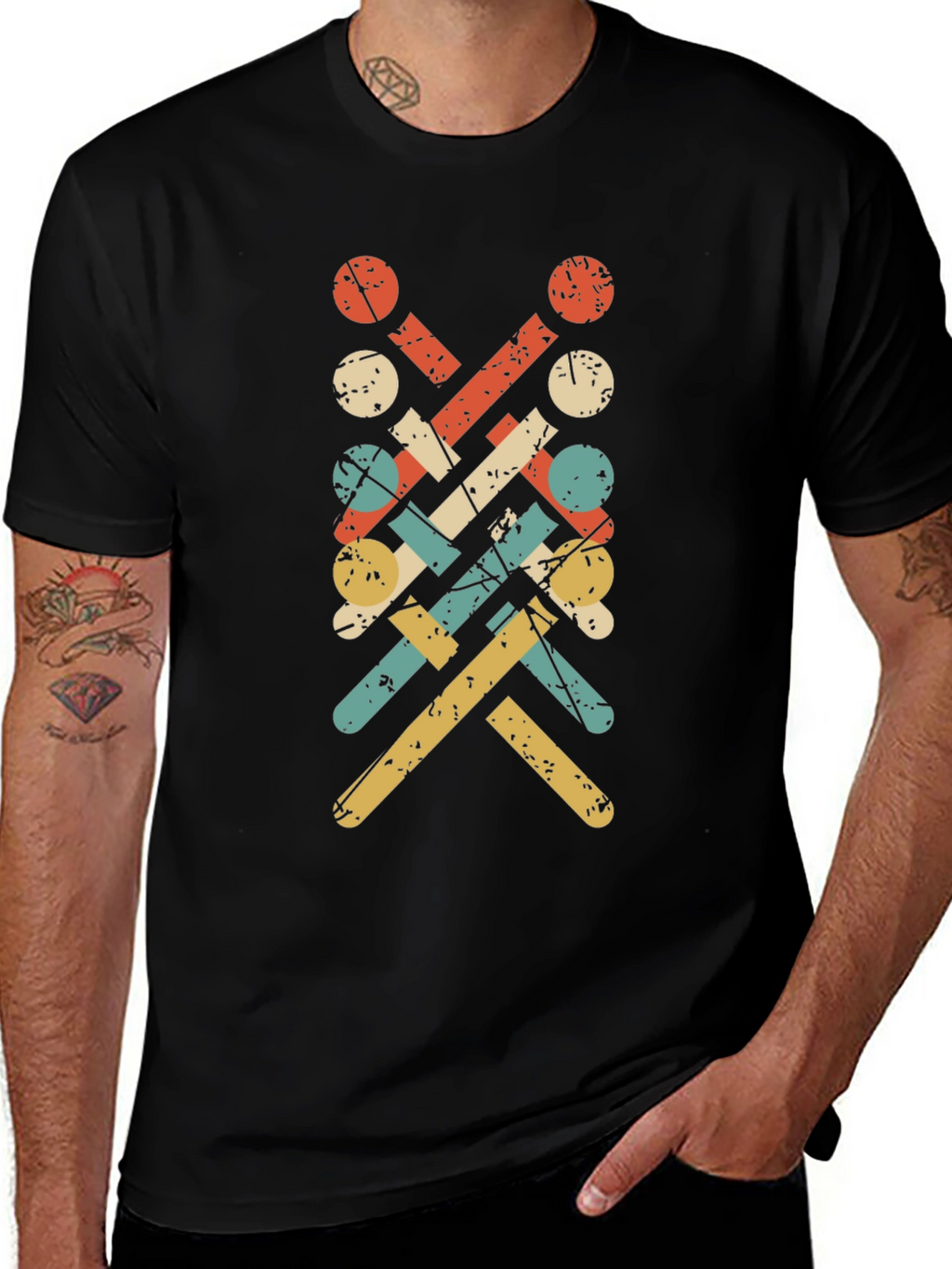 Retro Knitting Needle Pattern Tee - Black