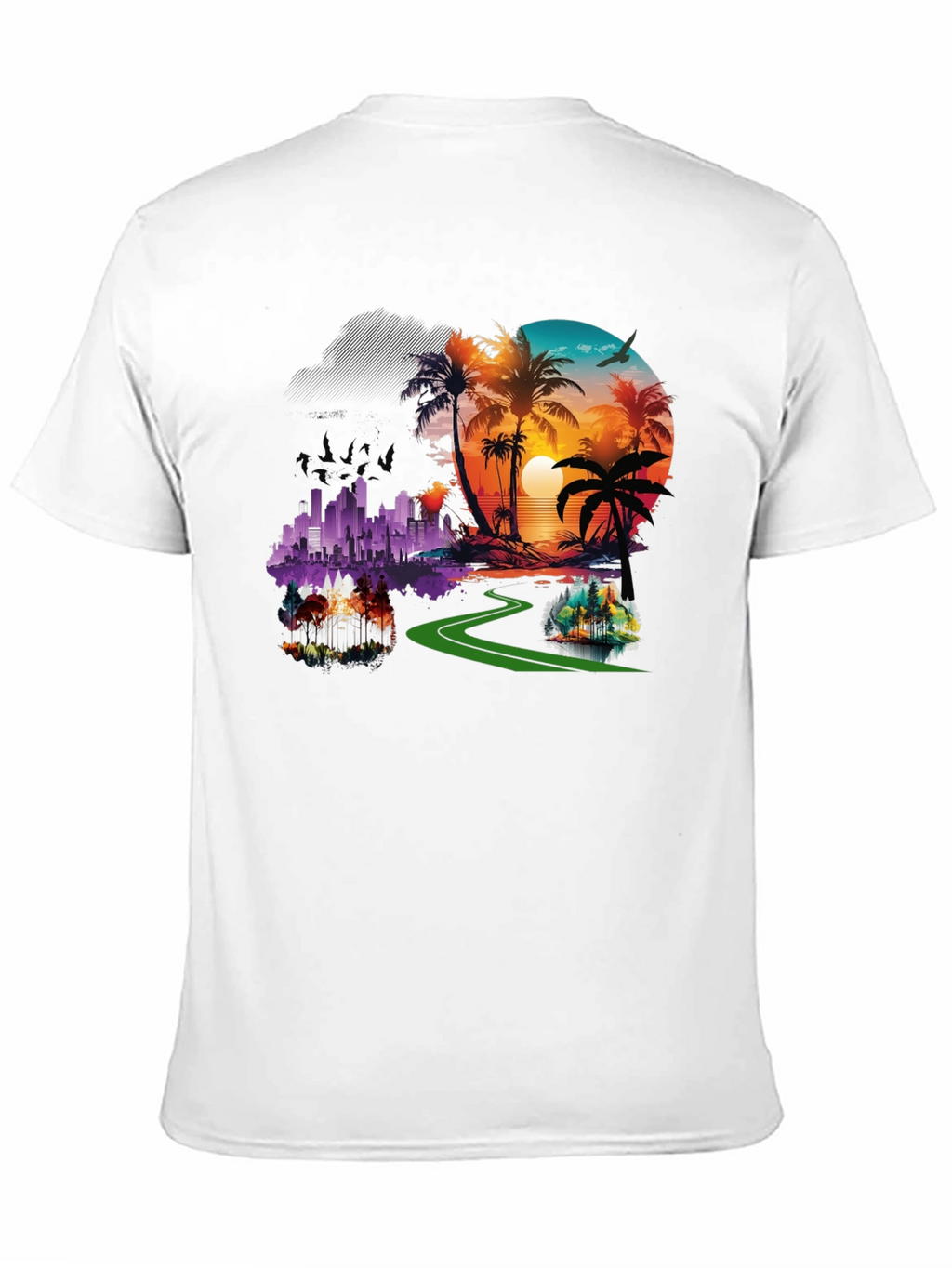 Tropical Cityscape Graphic Black T-Shirt