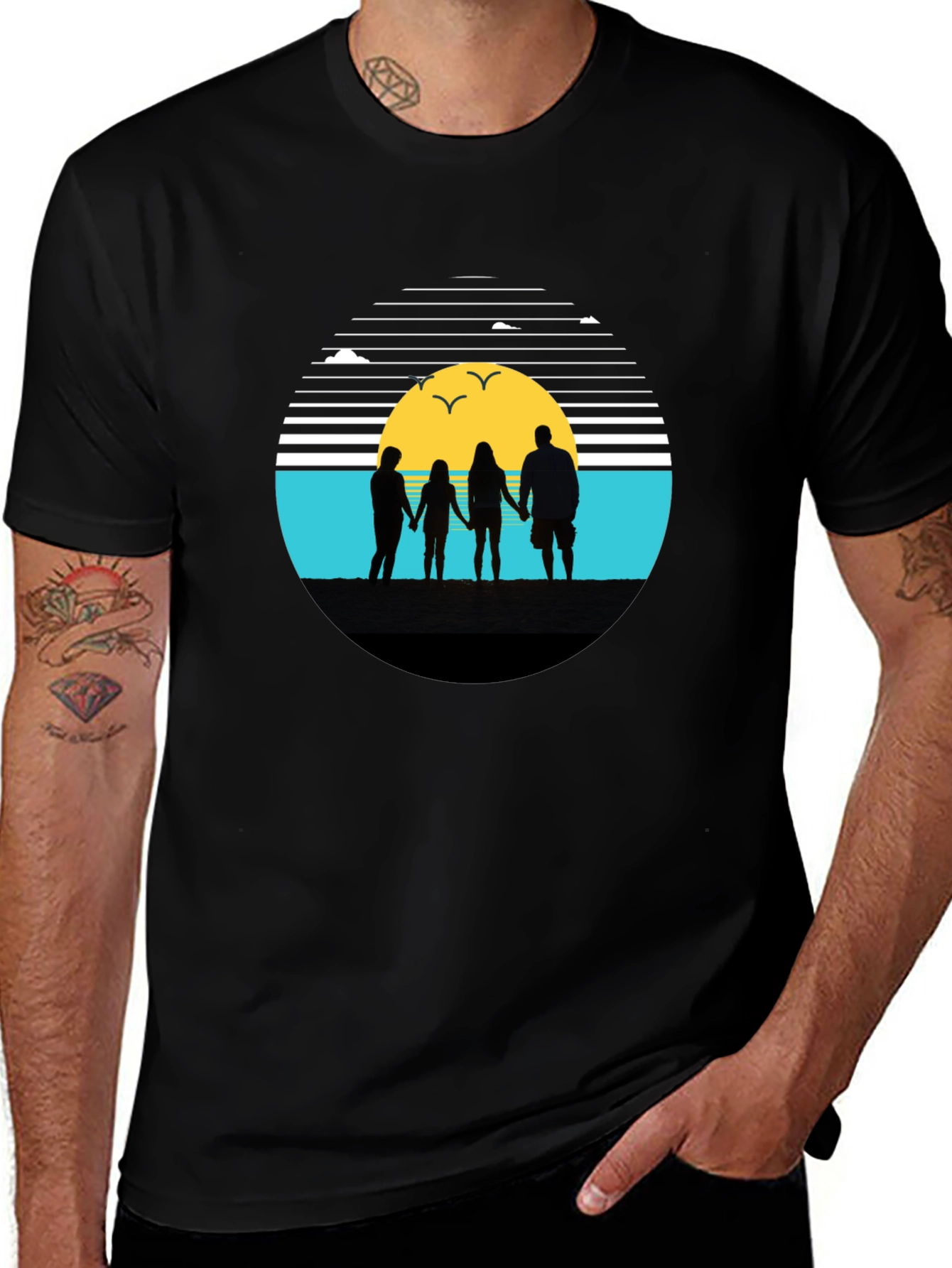 Sunset Family Silhouette Graphic T-Shirt