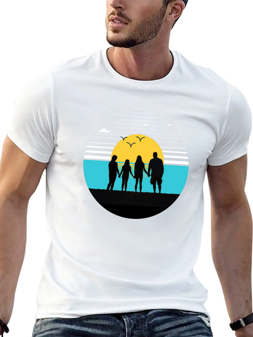Sunset Family Silhouette Graphic T-Shirt