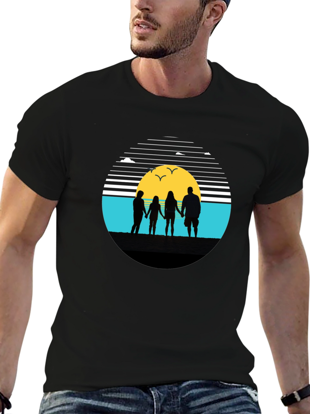 Sunset Family Silhouette Graphic T-Shirt