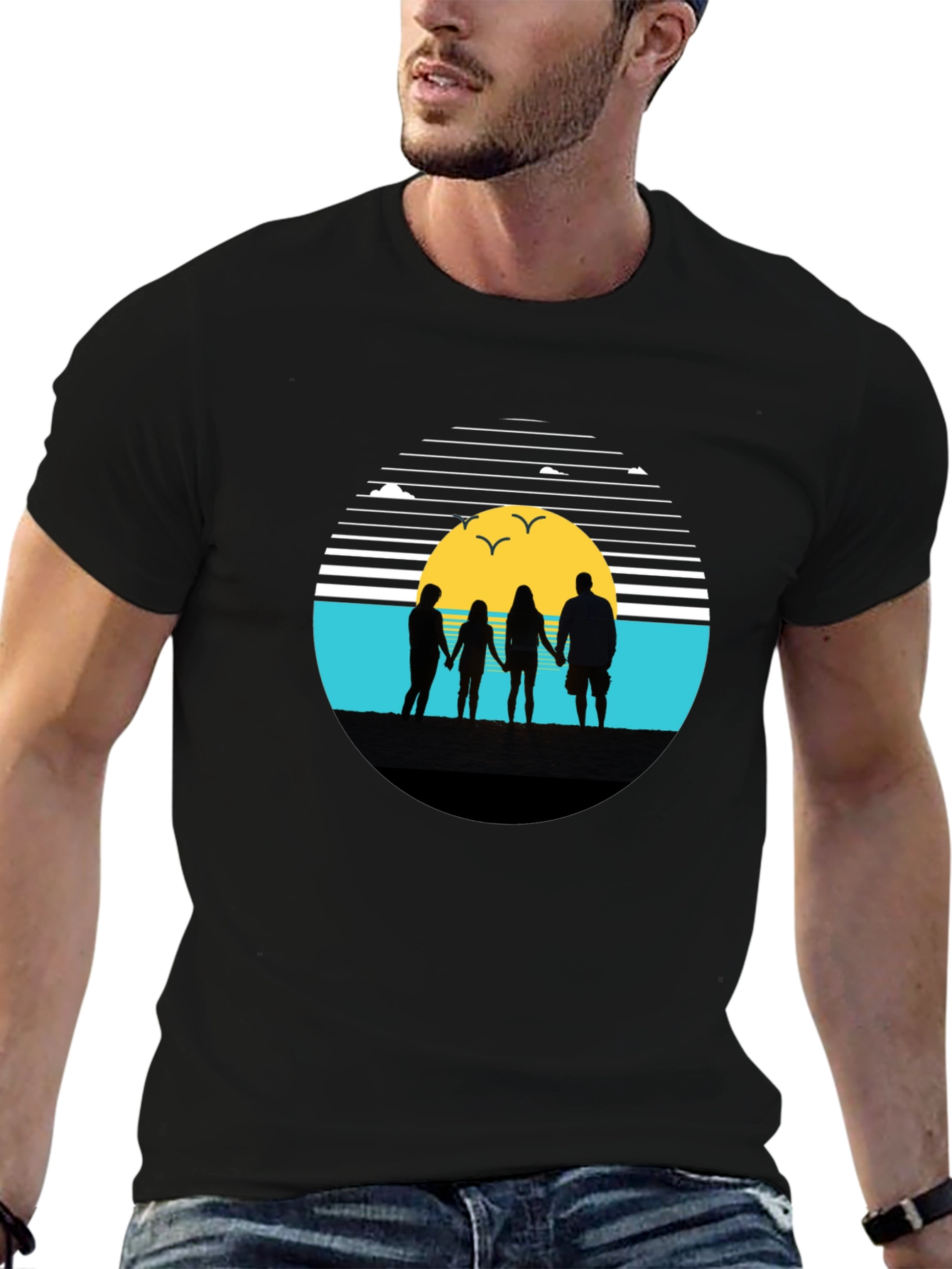 Sunset Family Silhouette Graphic T-Shirt