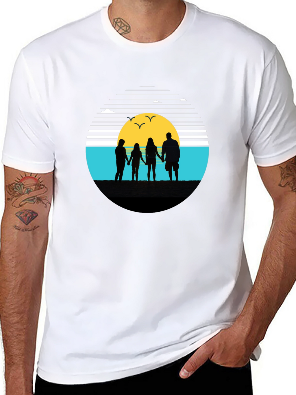 Sunset Family Silhouette Graphic T-Shirt