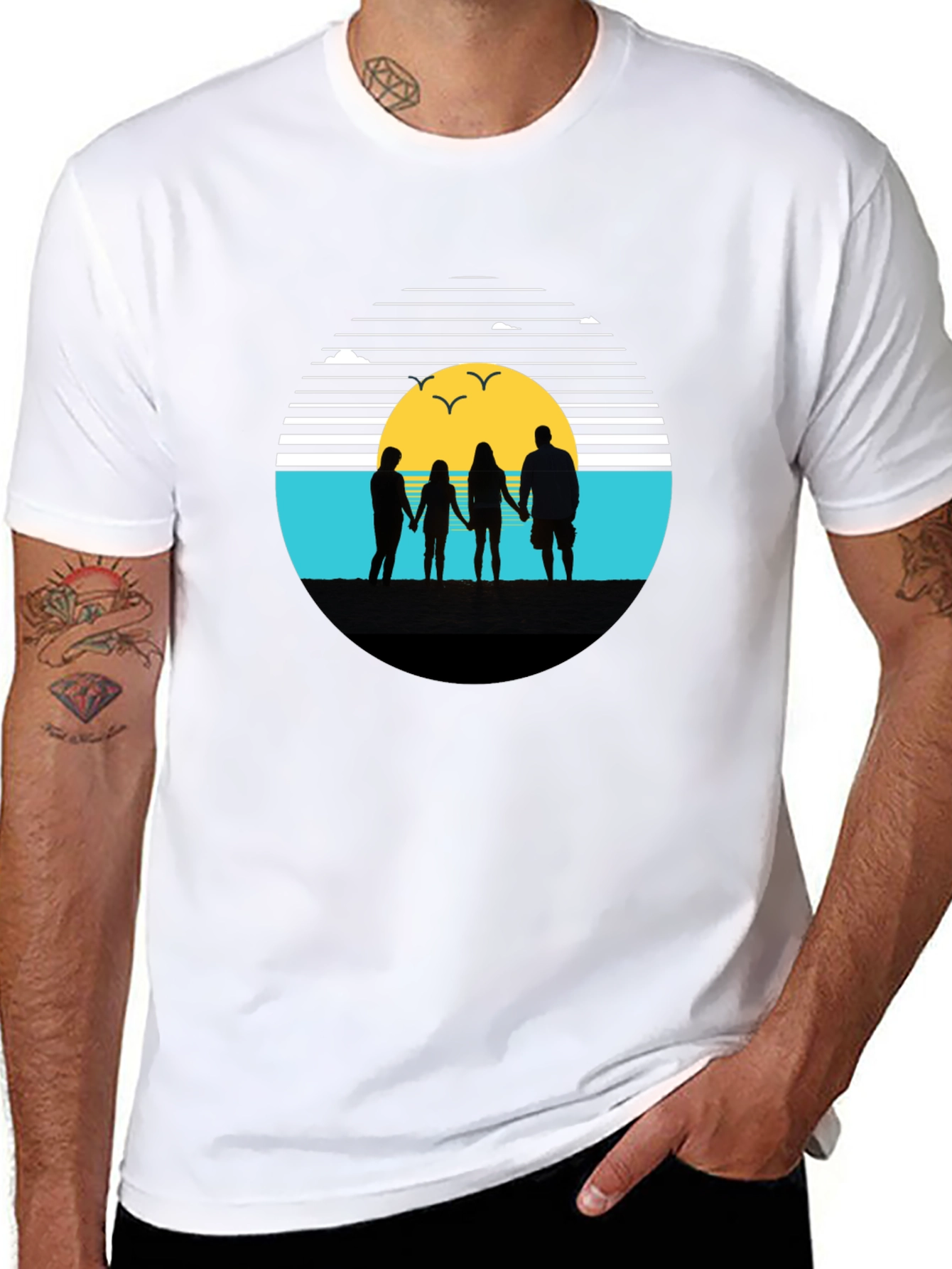 Sunset Family Silhouette Graphic T-Shirt