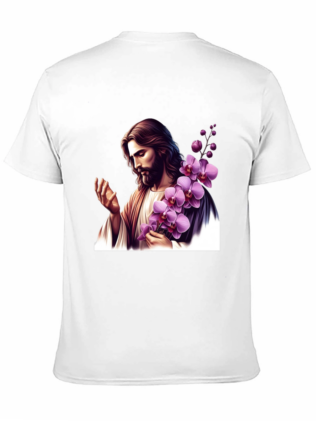 Jesus With Orchid Graphic Black Tee