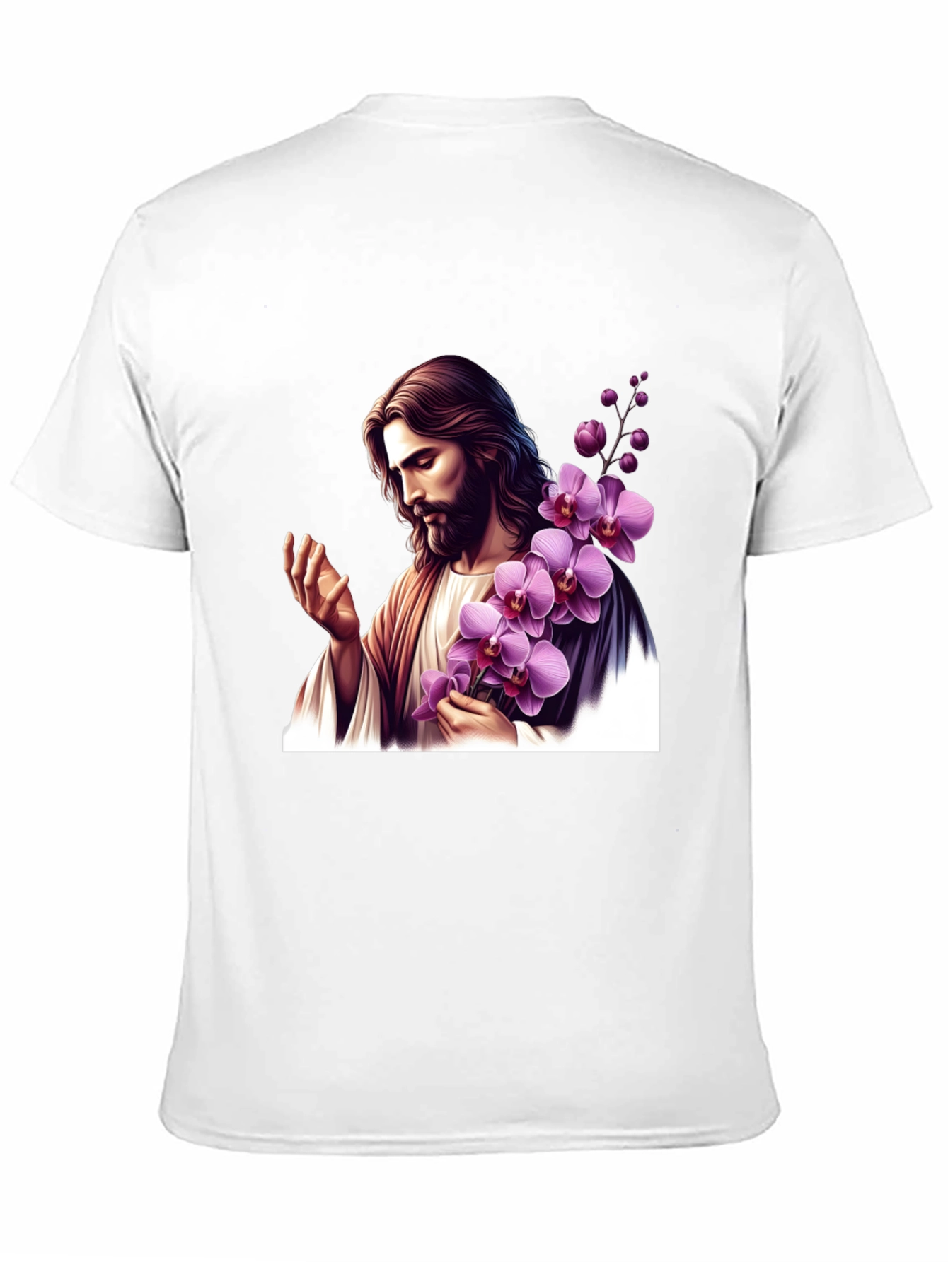 Jesus With Orchid Graphic Black Tee