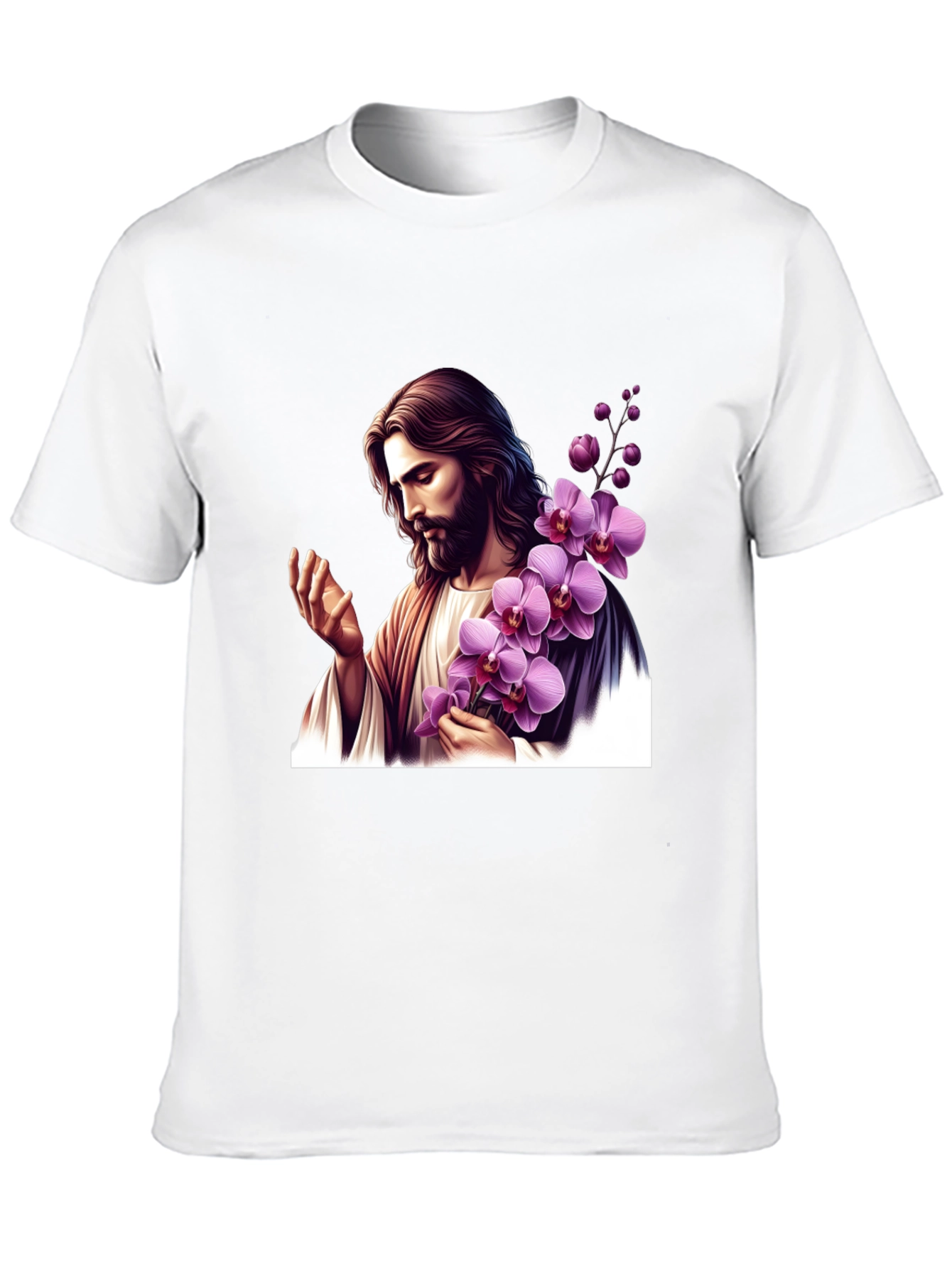 Jesus With Orchid Graphic Black Tee