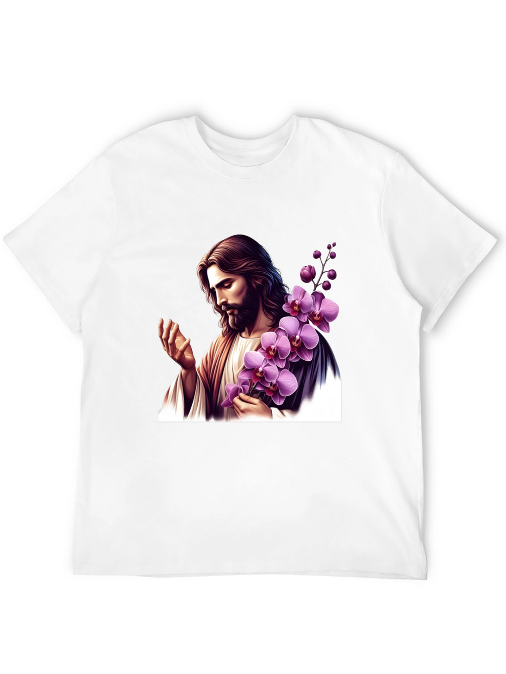 Jesus With Orchid Graphic Black Tee