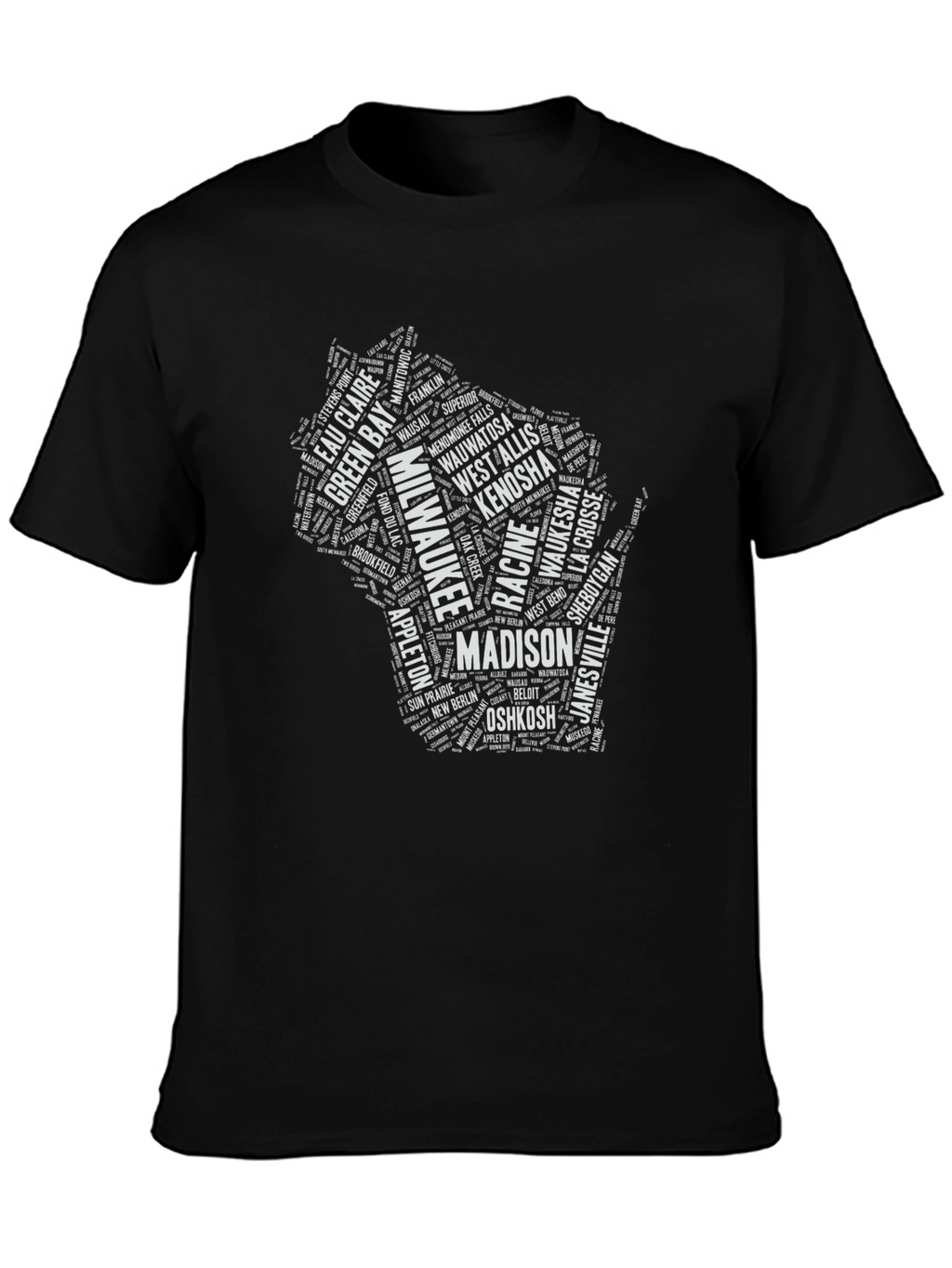 Wisconsin Cities Black T-Shirt