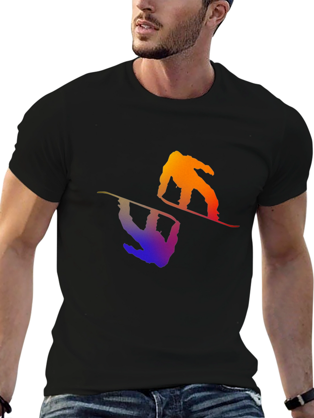 Gradient Snowboarder Graphic T-Shirt - Cool Sports Design