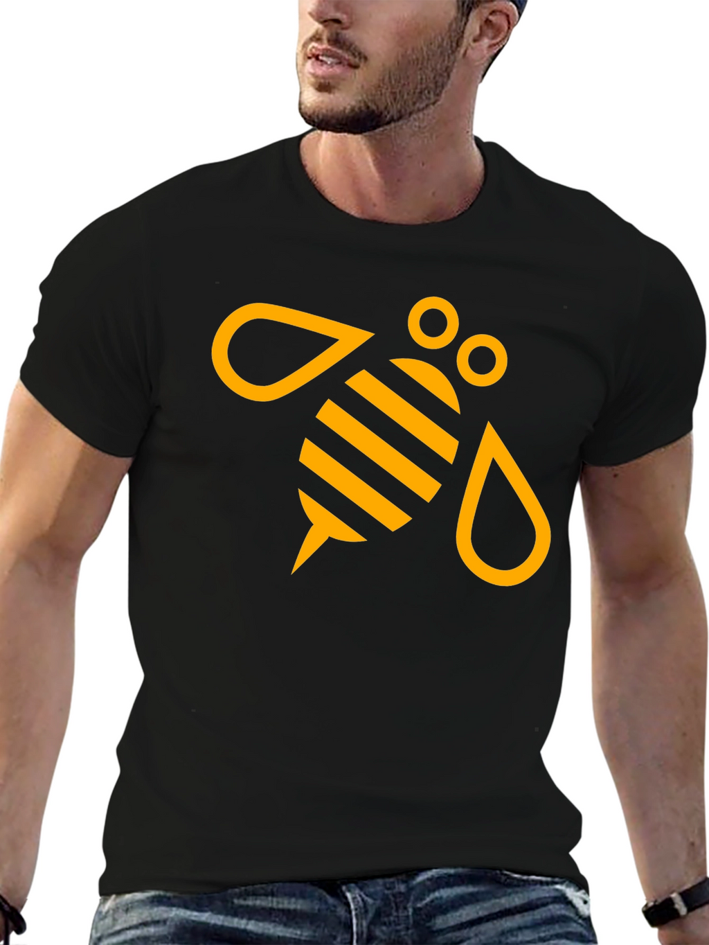 Black T-Shirt with Graphic Bee Design