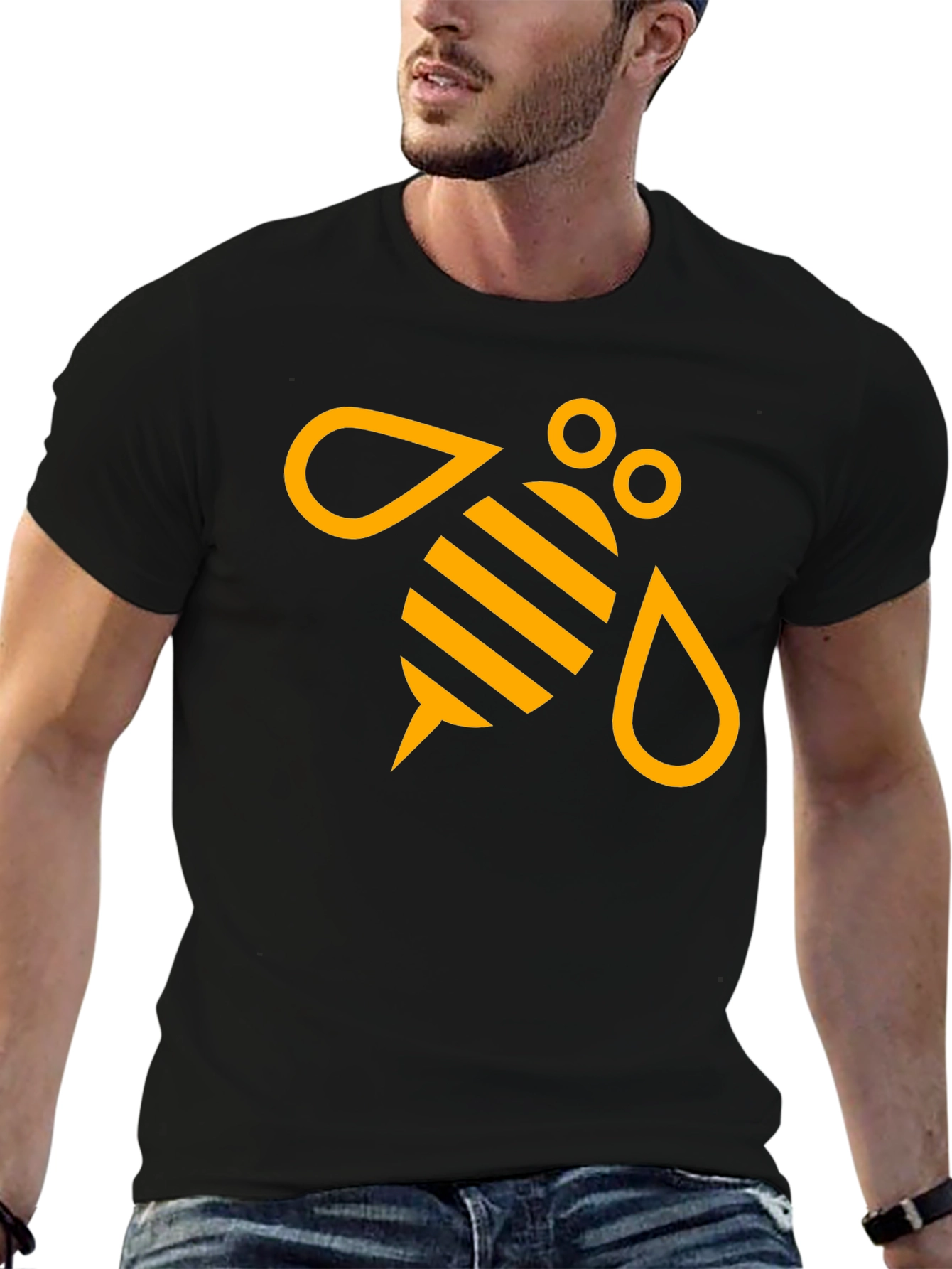 Black T-Shirt with Graphic Bee Design