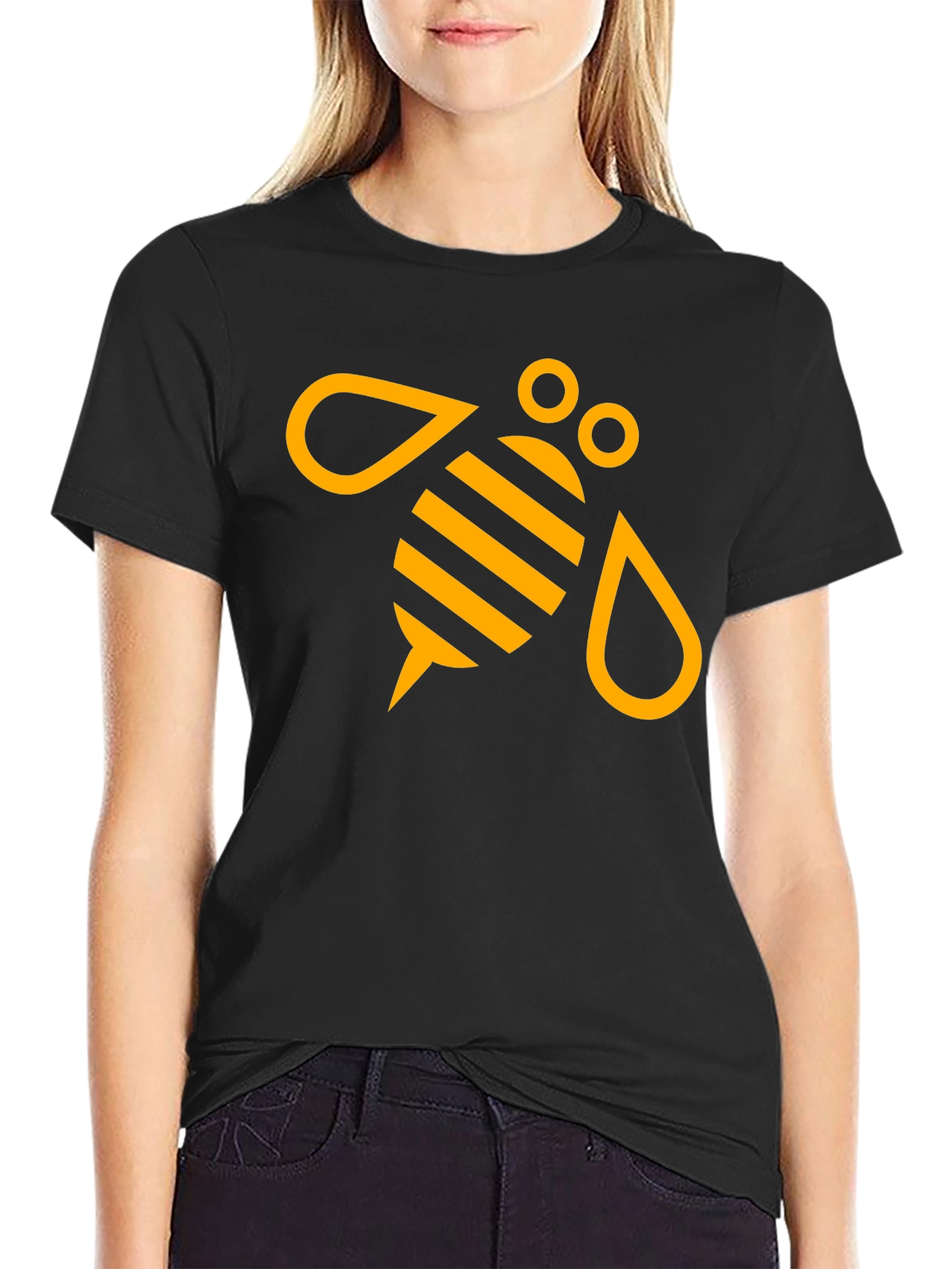 Black T-Shirt with Graphic Bee Design