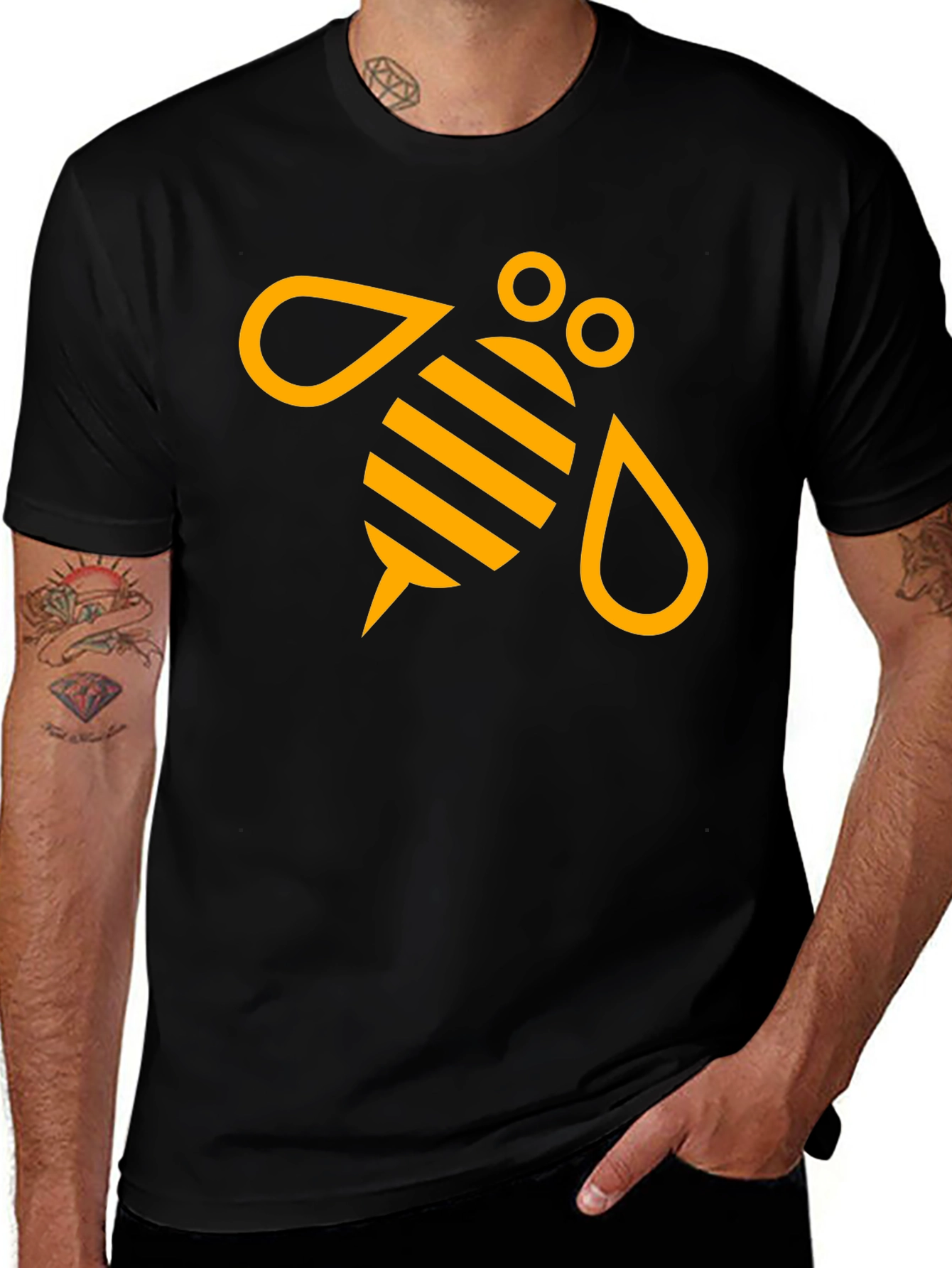 Black T-Shirt with Graphic Bee Design
