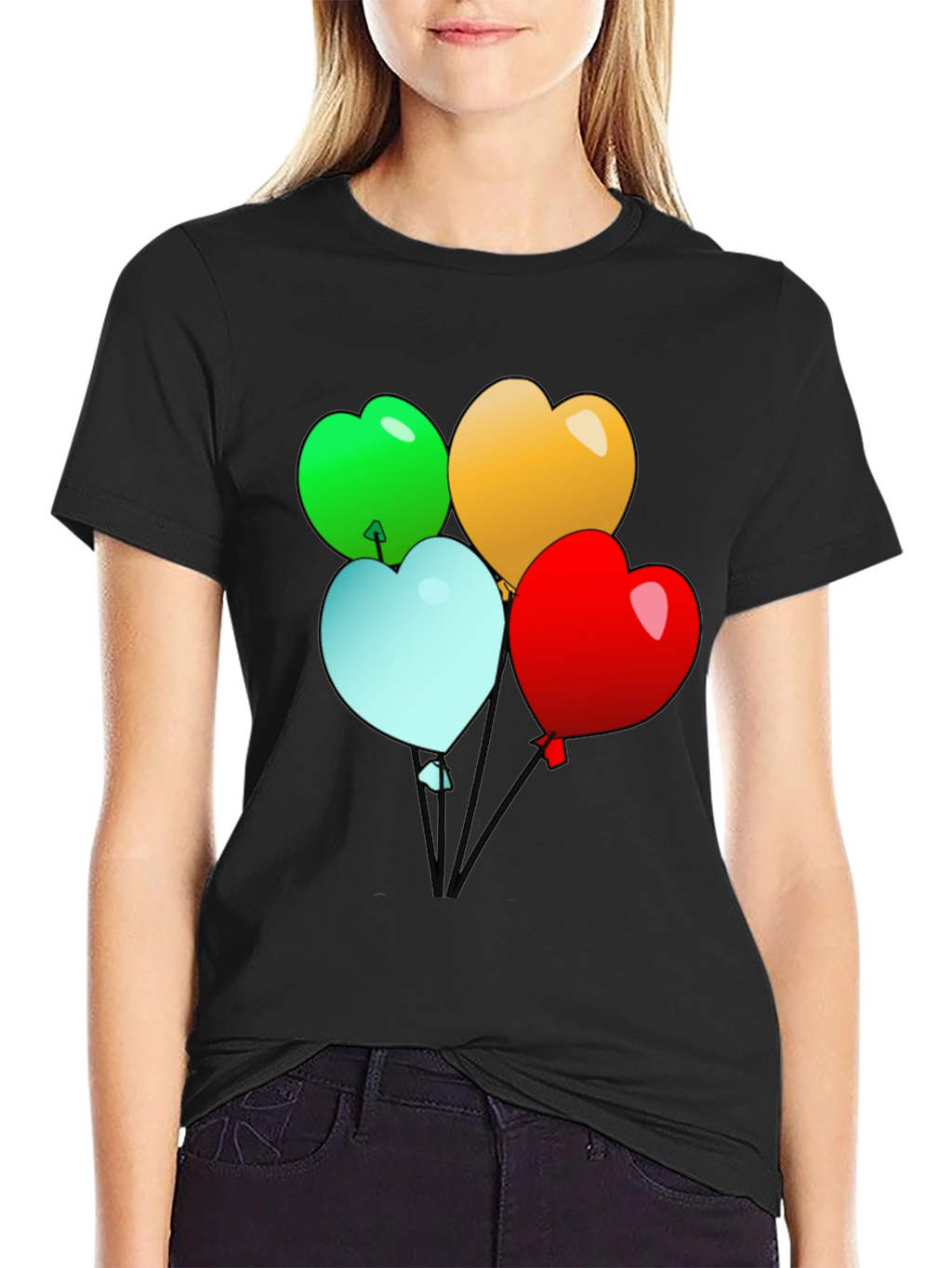 Heart Balloons Graphic Tee - Black Casual Shirt