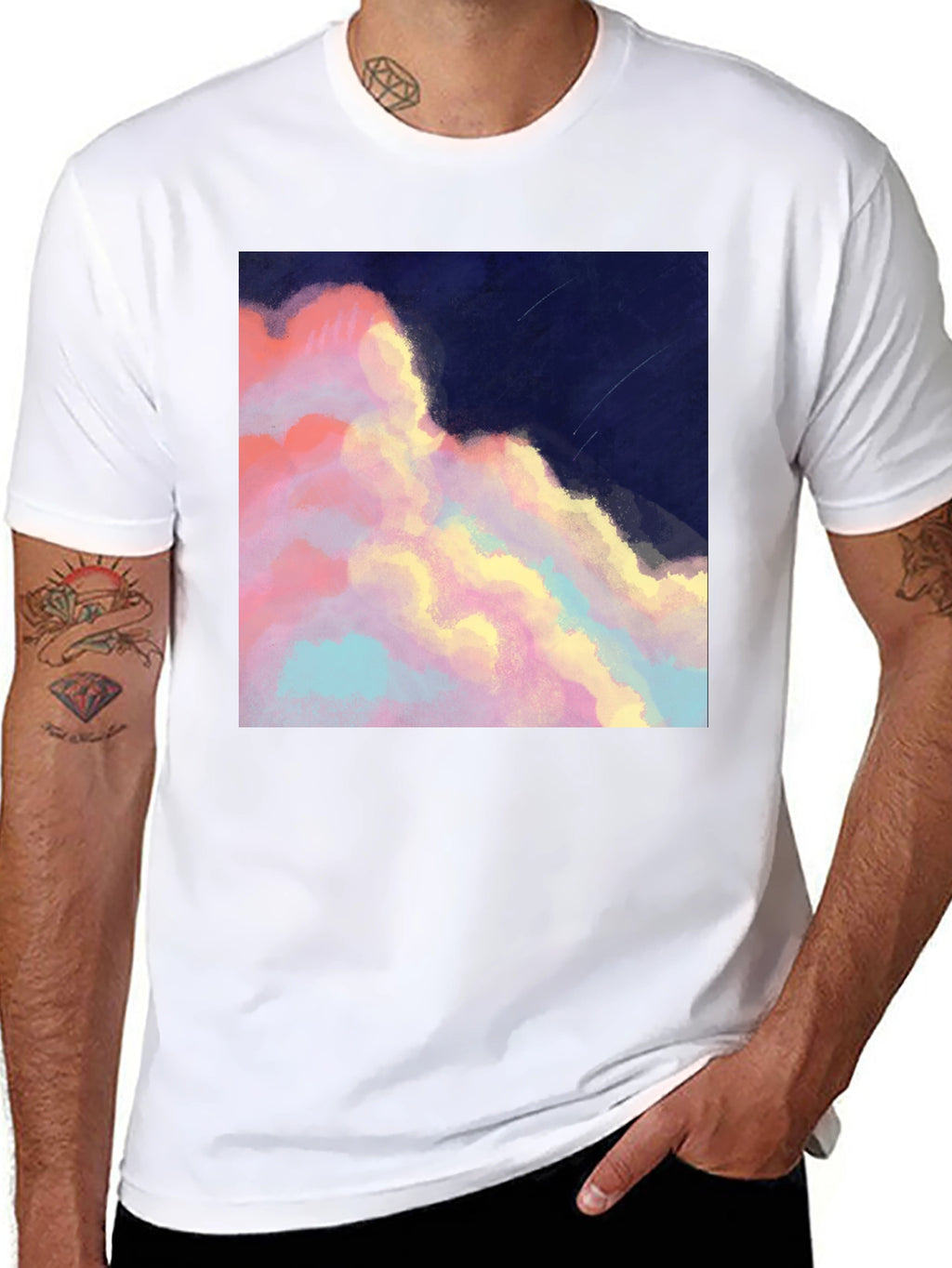 Artistic Cloudscape Graphic Tee - Stylish Black T-Shirt