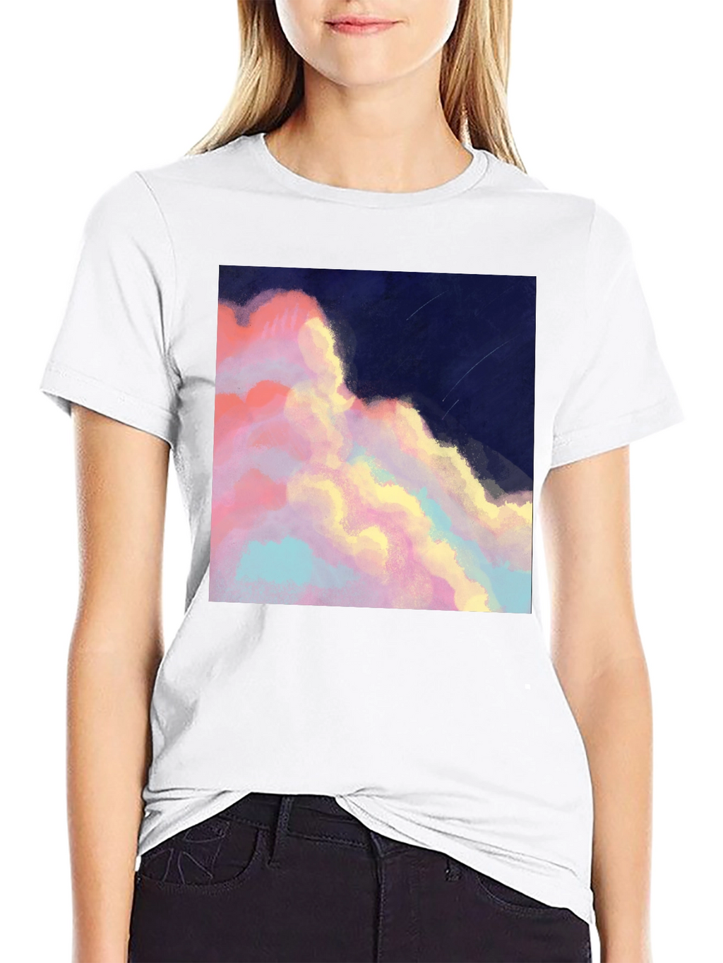 Artistic Cloudscape Graphic Tee - Stylish Black T-Shirt