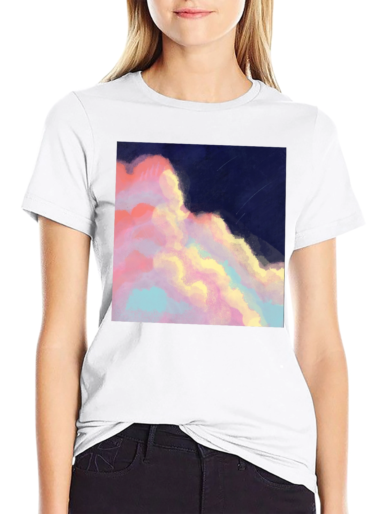 Artistic Cloudscape Graphic Tee - Stylish Black T-Shirt