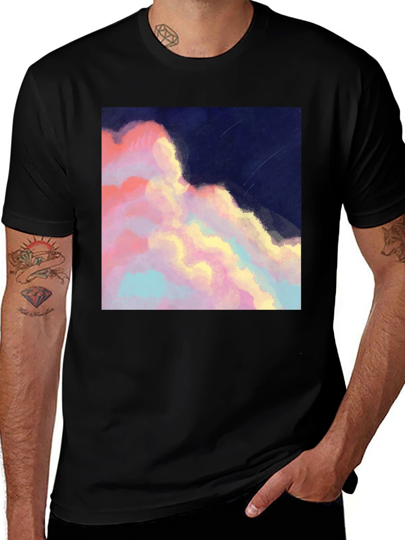 Artistic Cloudscape Graphic Tee - Stylish Black T-Shirt