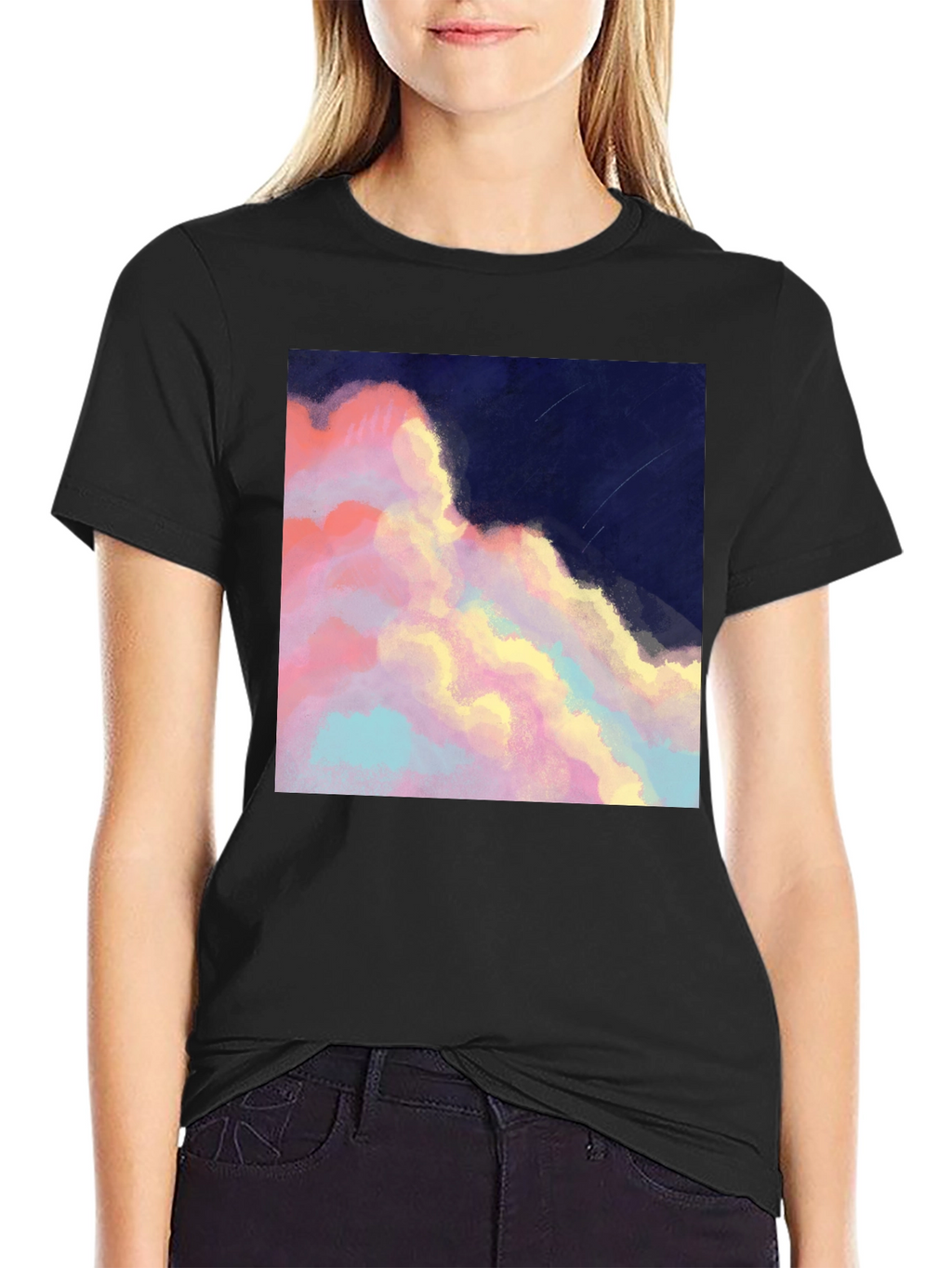 Artistic Cloudscape Graphic Tee - Stylish Black T-Shirt